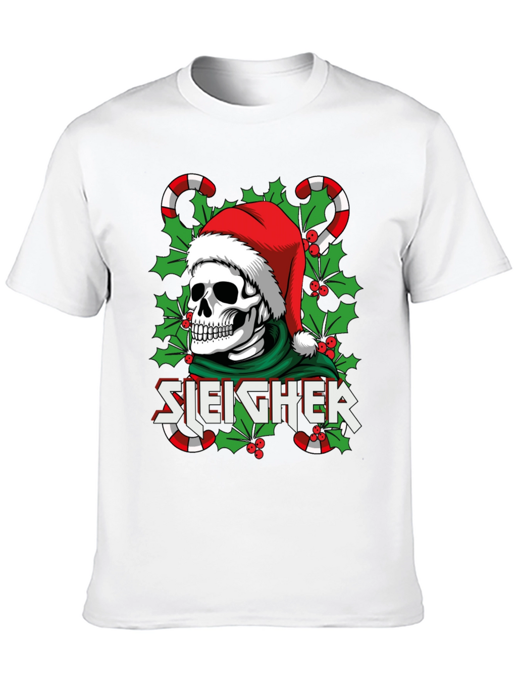 Sleigher Skull Santa Holiday T-Shirt