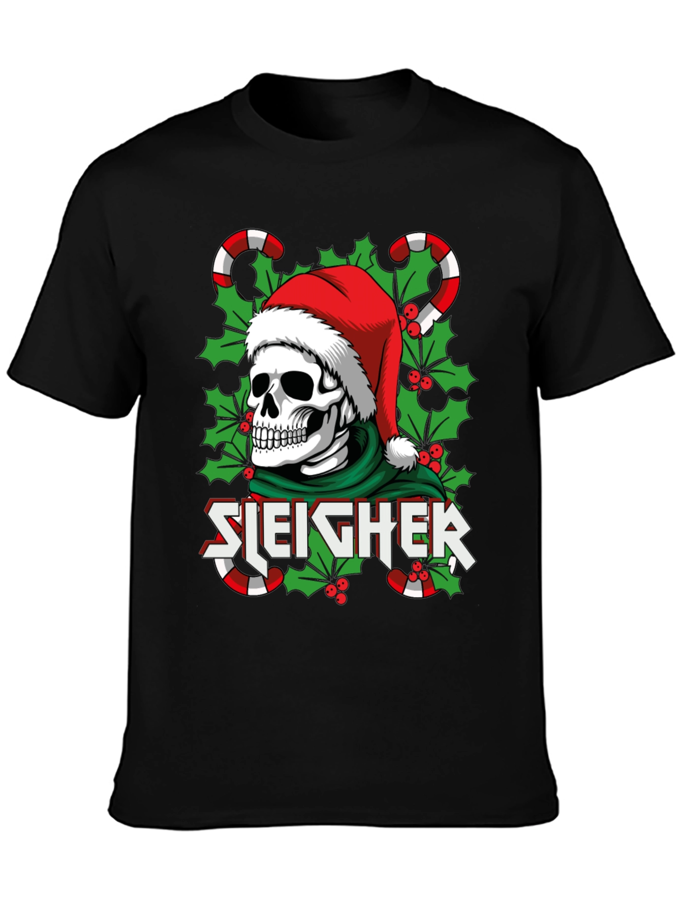 Sleigher Skull Santa Holiday T-Shirt