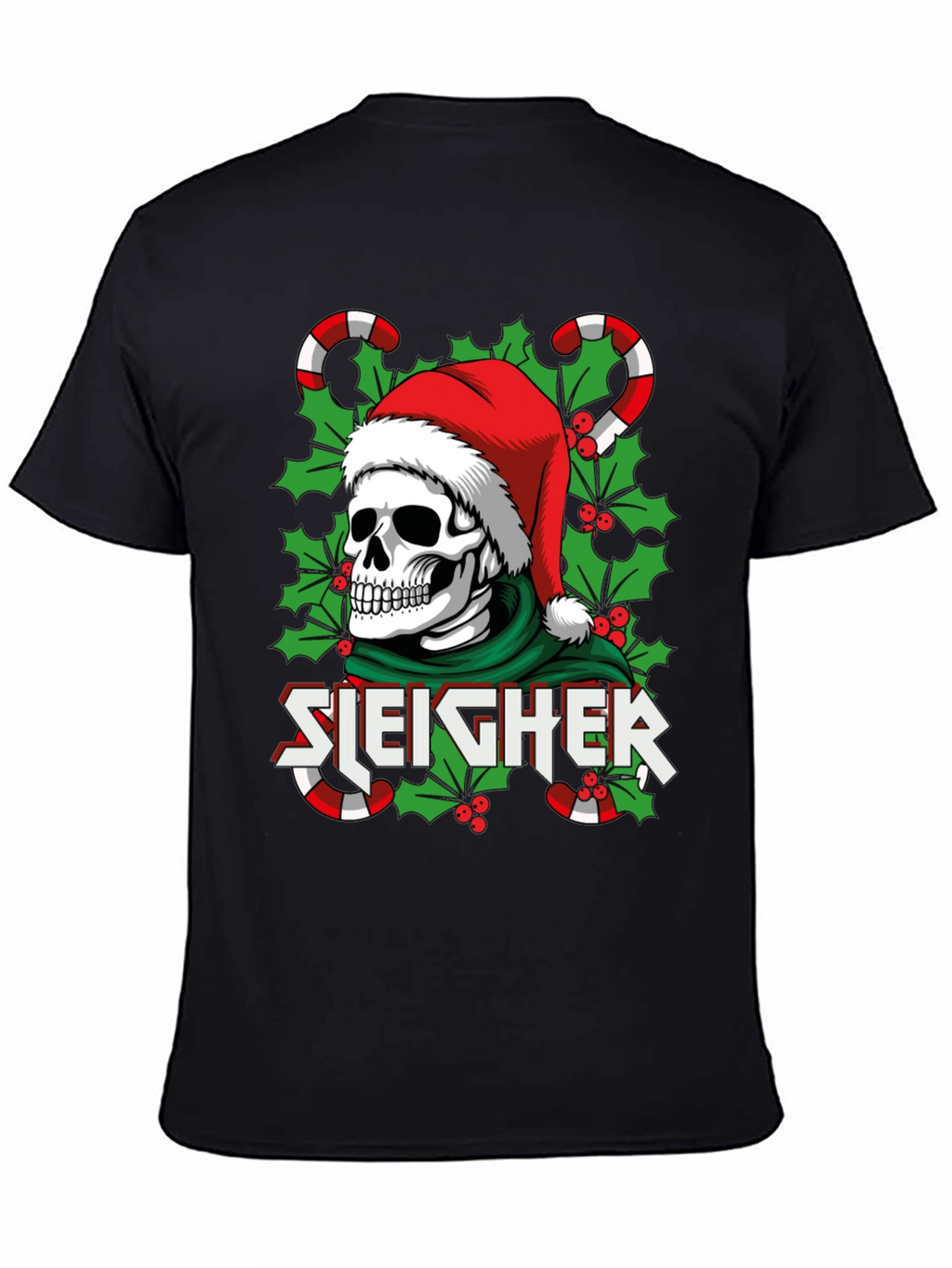 Sleigher Skull Santa Holiday T-Shirt