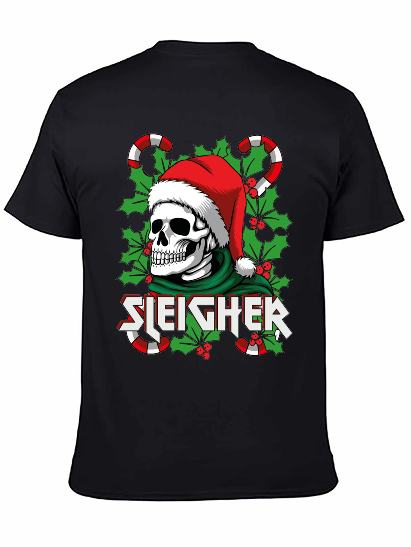 Sleigher Skull Santa Holiday T-Shirt
