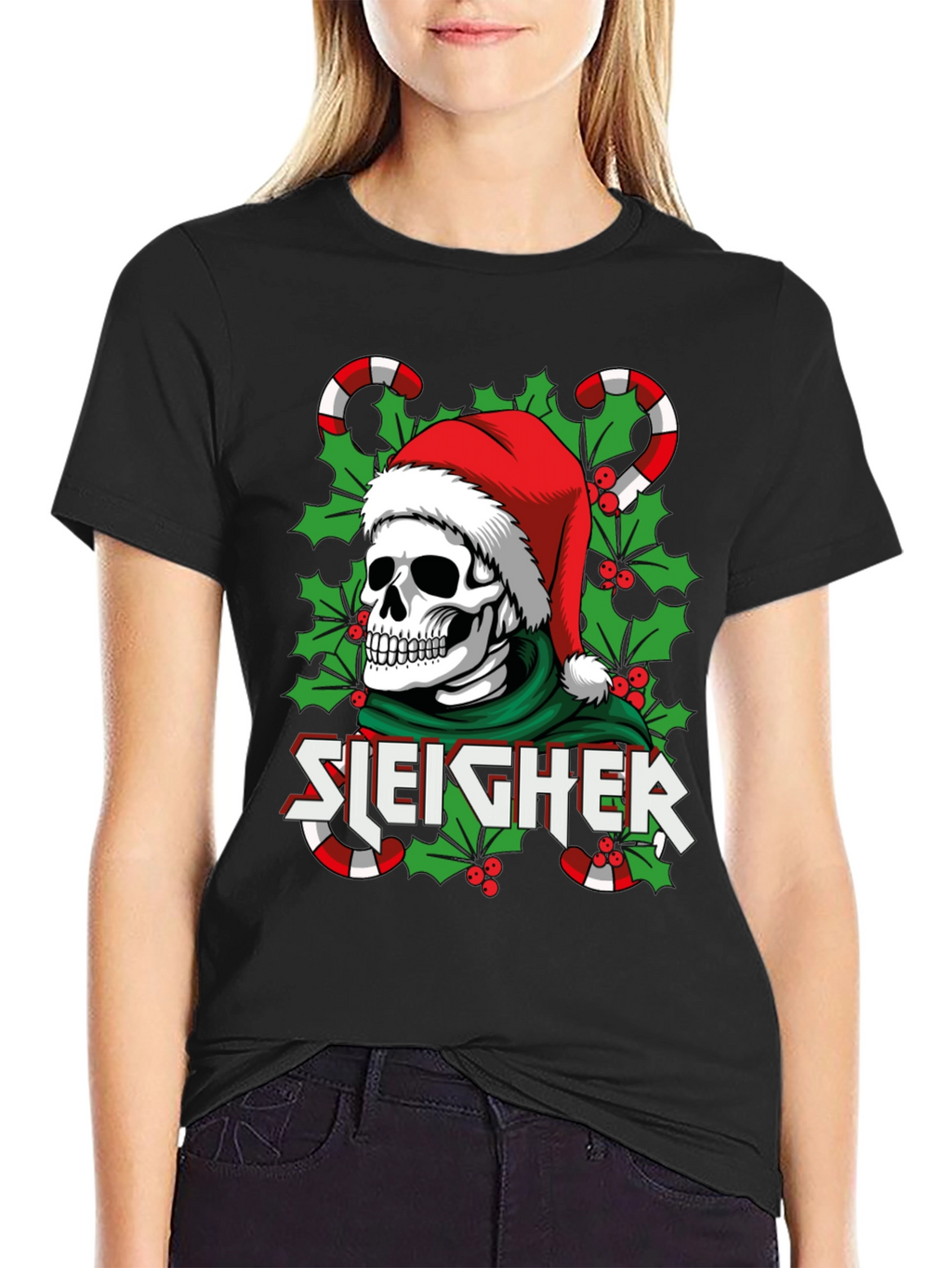 Sleigher Skull Santa Holiday T-Shirt