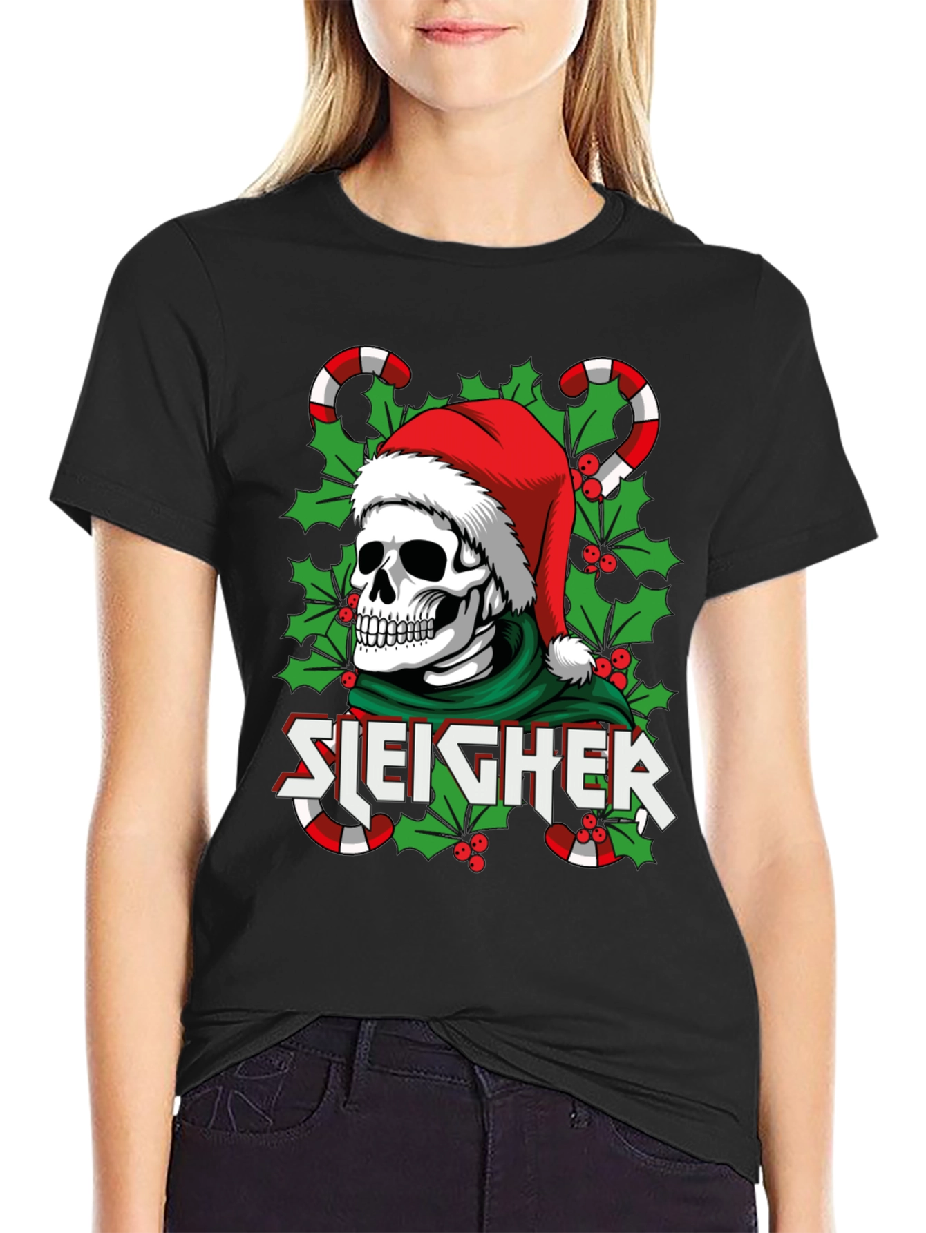 Sleigher Skull Santa Holiday T-Shirt