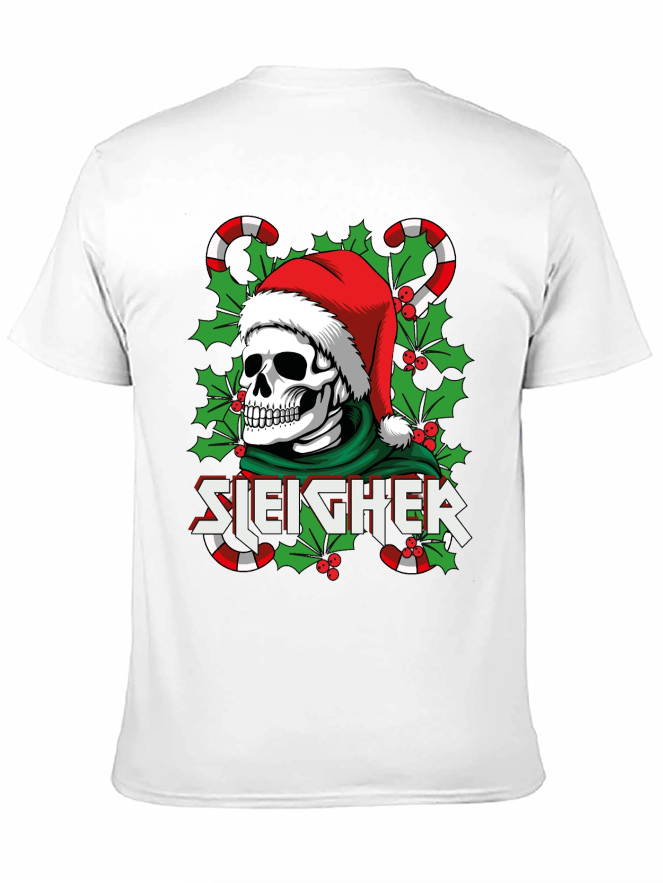 Sleigher Skull Santa Holiday T-Shirt