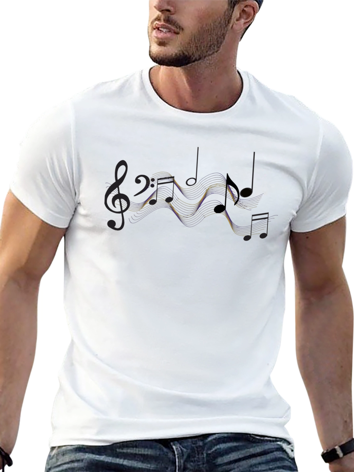 Musical Notes Graphic Print Black T-Shirt