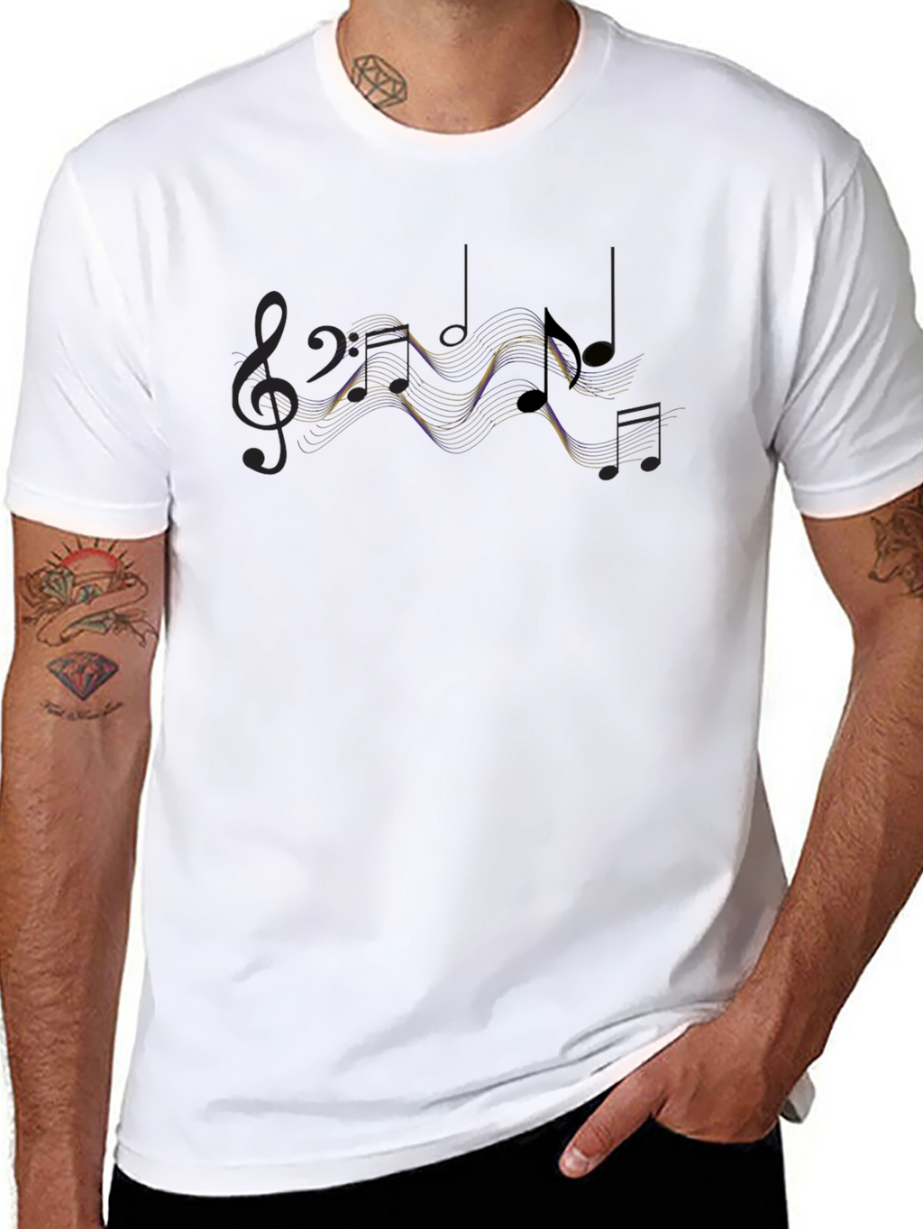 Musical Notes Graphic Print Black T-Shirt
