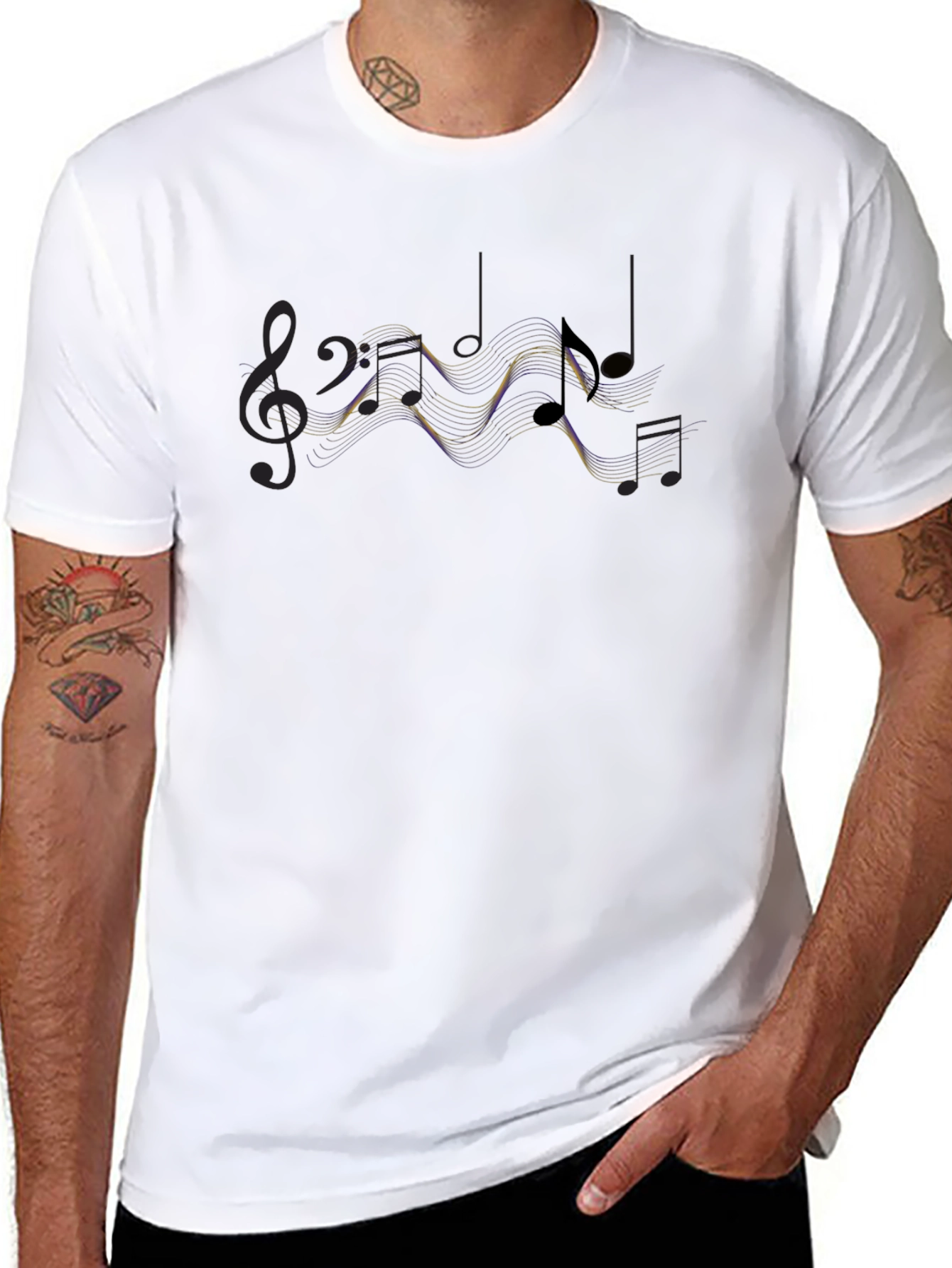 Musical Notes Graphic Print Black T-Shirt
