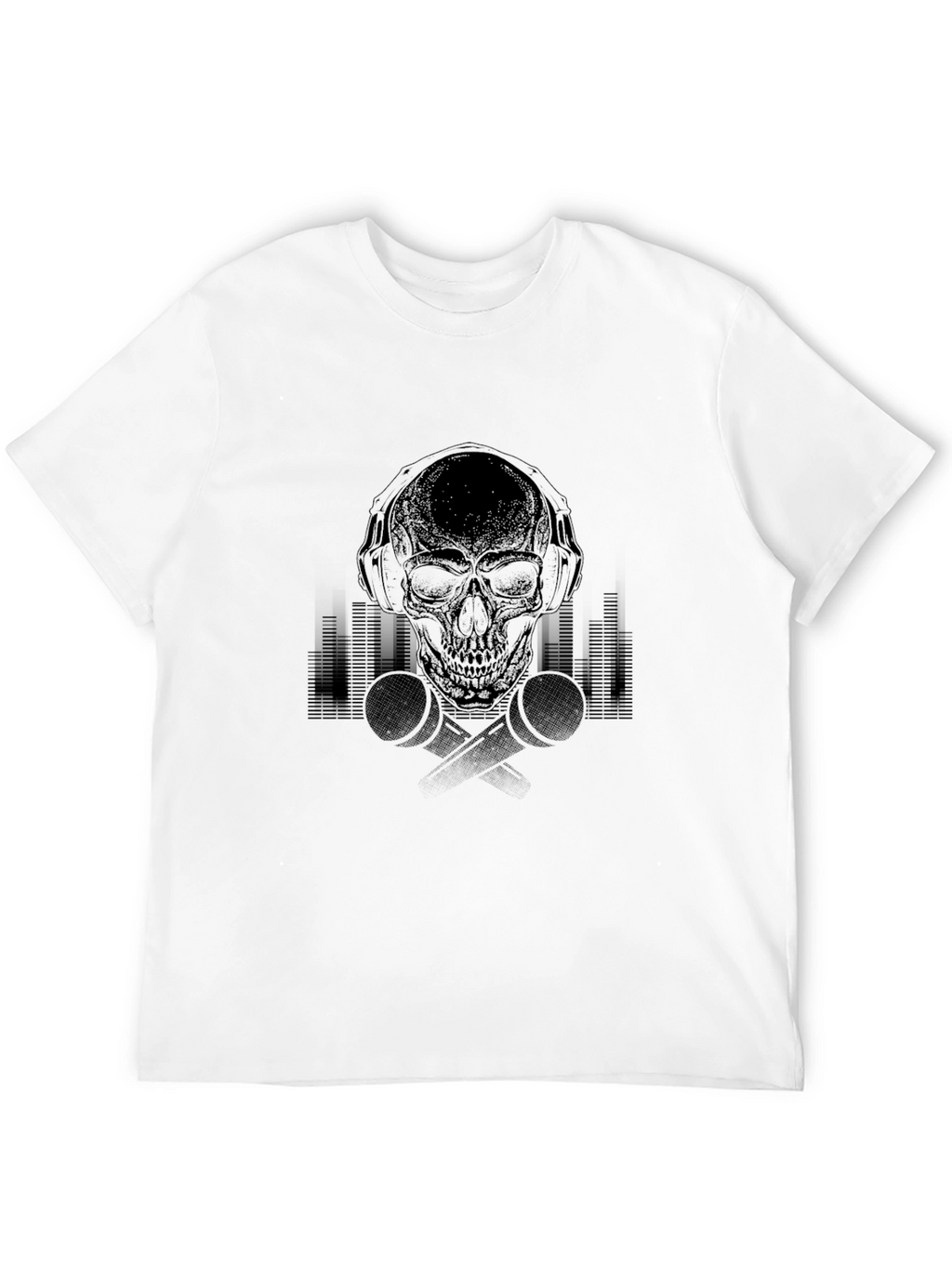 Skull with Headphones Graphic Tee - Black