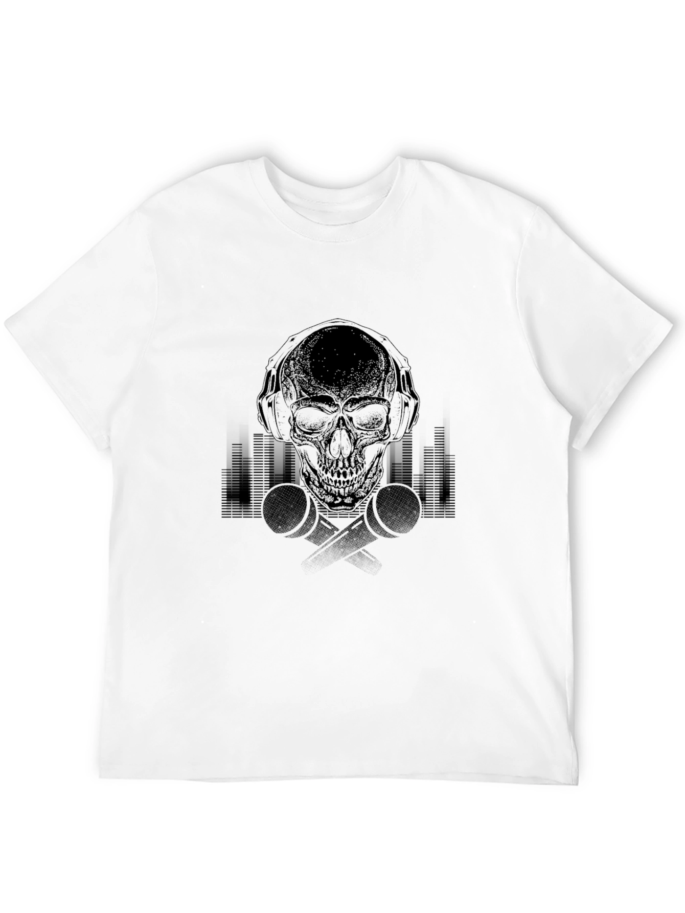 Skull with Headphones Graphic Tee - Black
