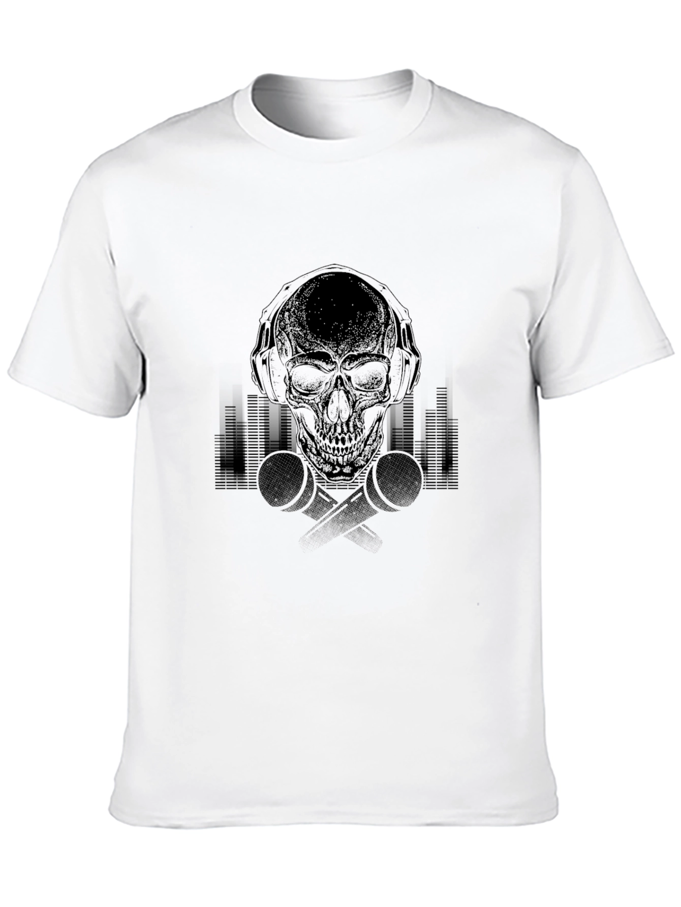 Skull with Headphones Graphic Tee - Black