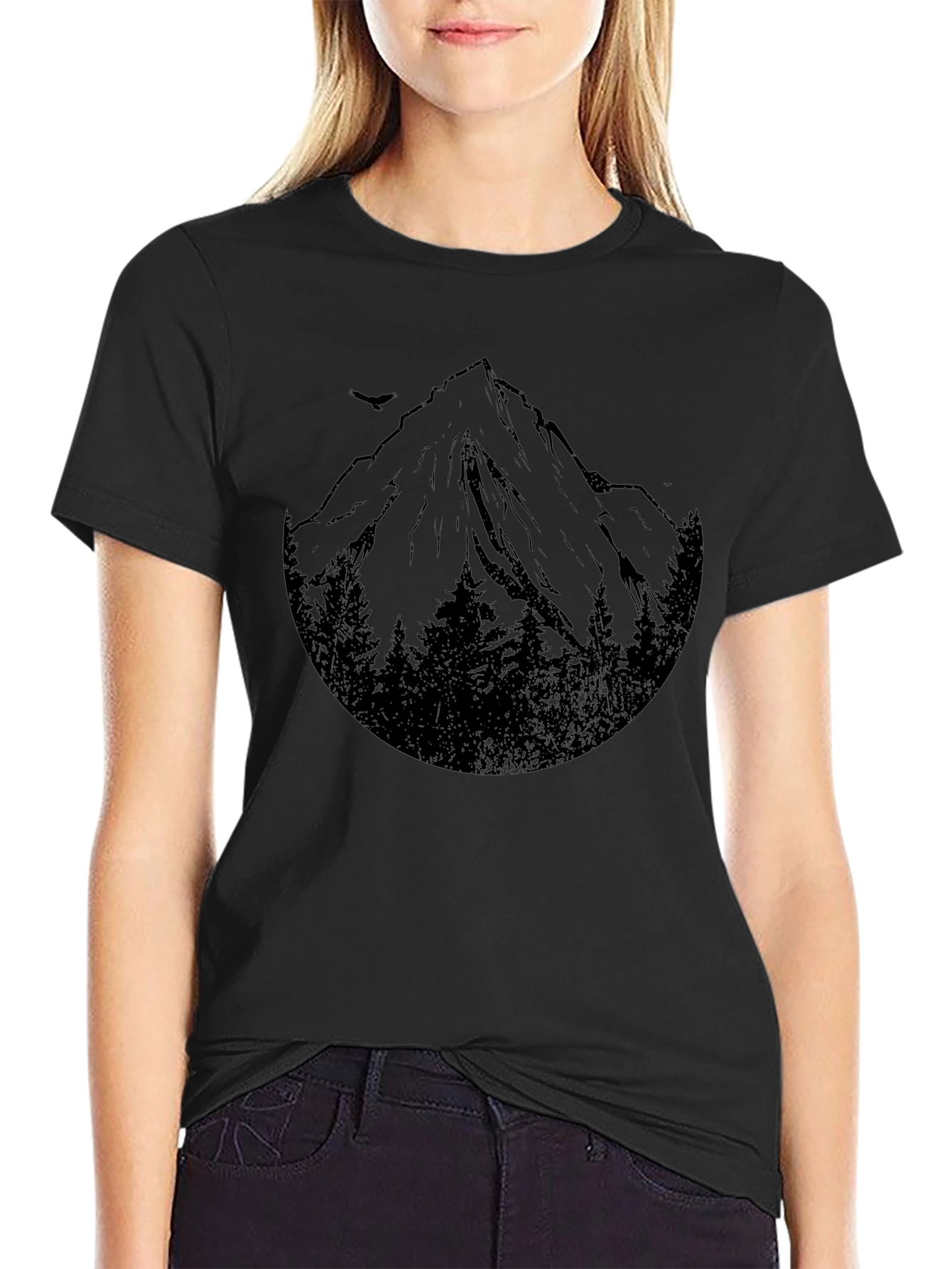 Mountain Peak Graphic Tee - Black Cotton Blend
