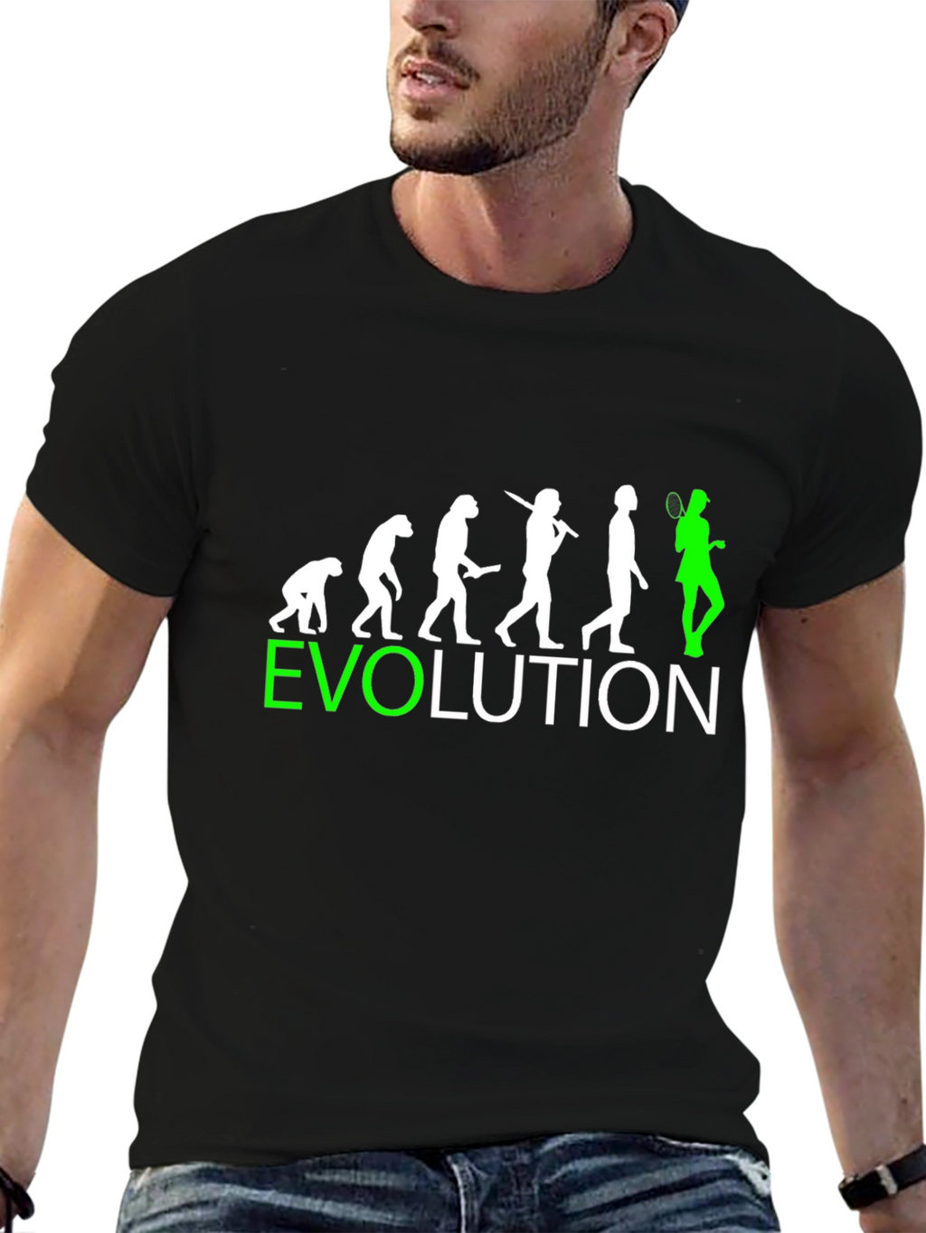 Evolution Tennis Graphic Tee - Black Cotton T-Shirt