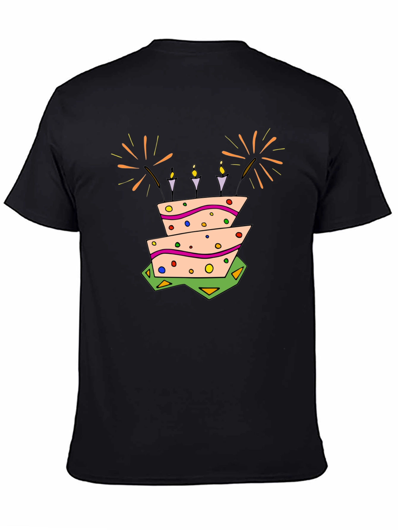 Birthday Cake Graphic Tee - Black Cotton T-Shirt