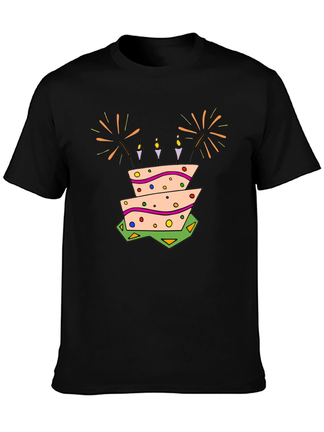 Birthday Cake Graphic Tee - Black Cotton T-Shirt