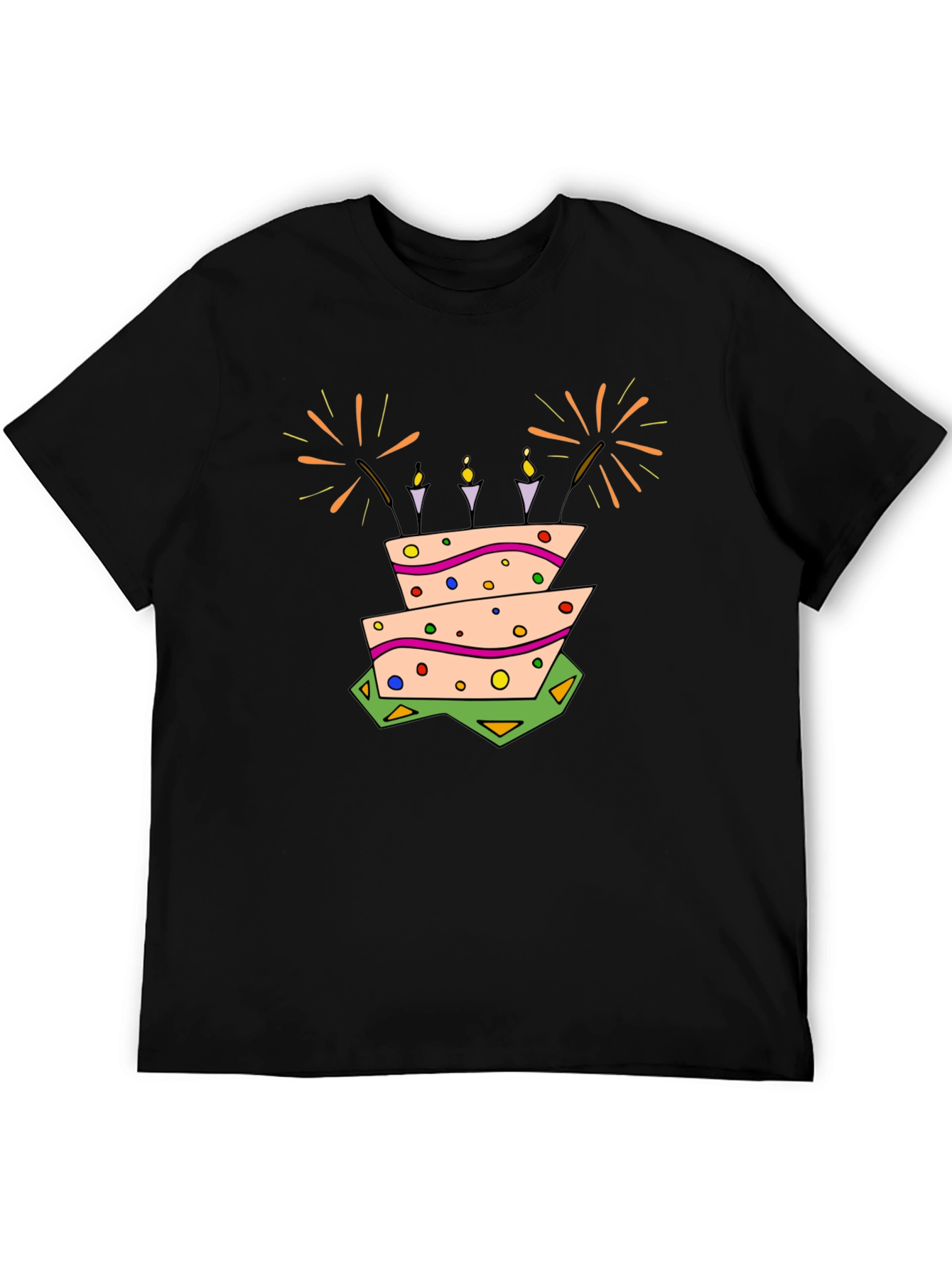 Birthday Cake Graphic Tee - Black Cotton T-Shirt