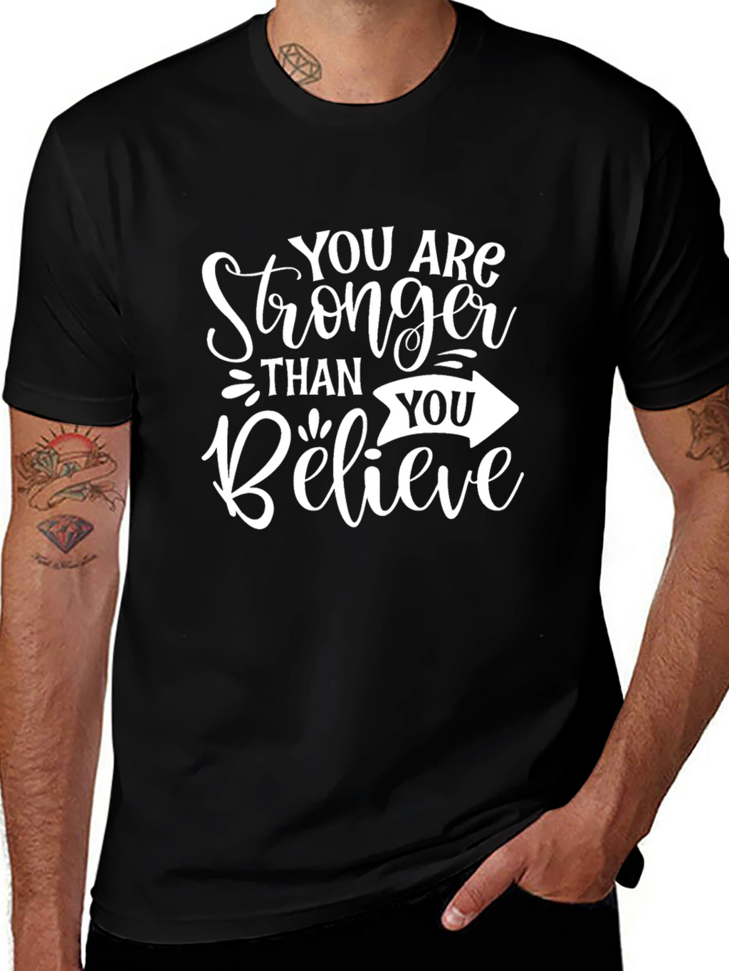 Motivational Stronger Than You Believe Black T-Shirt