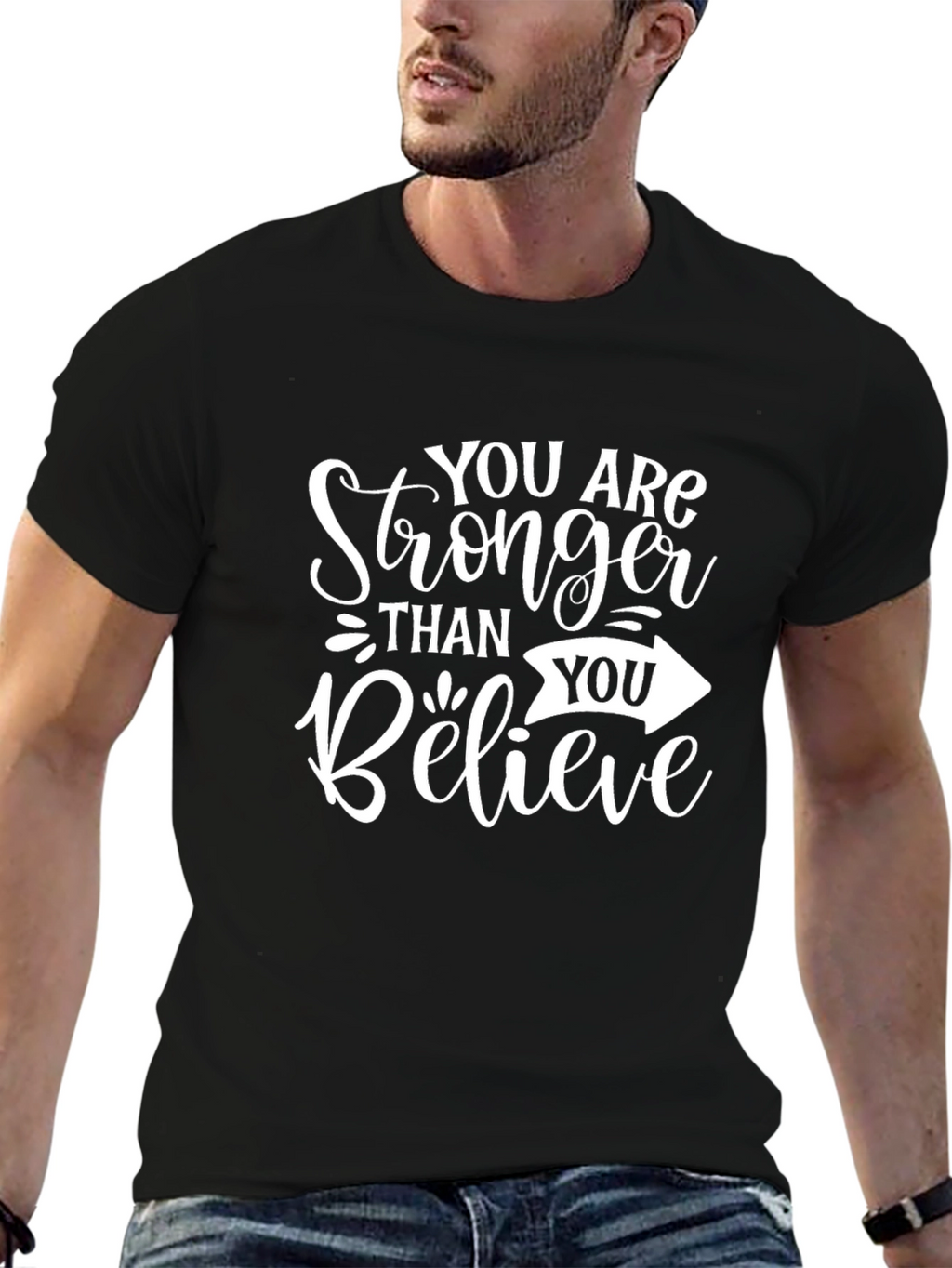 Motivational Stronger Than You Believe Black T-Shirt