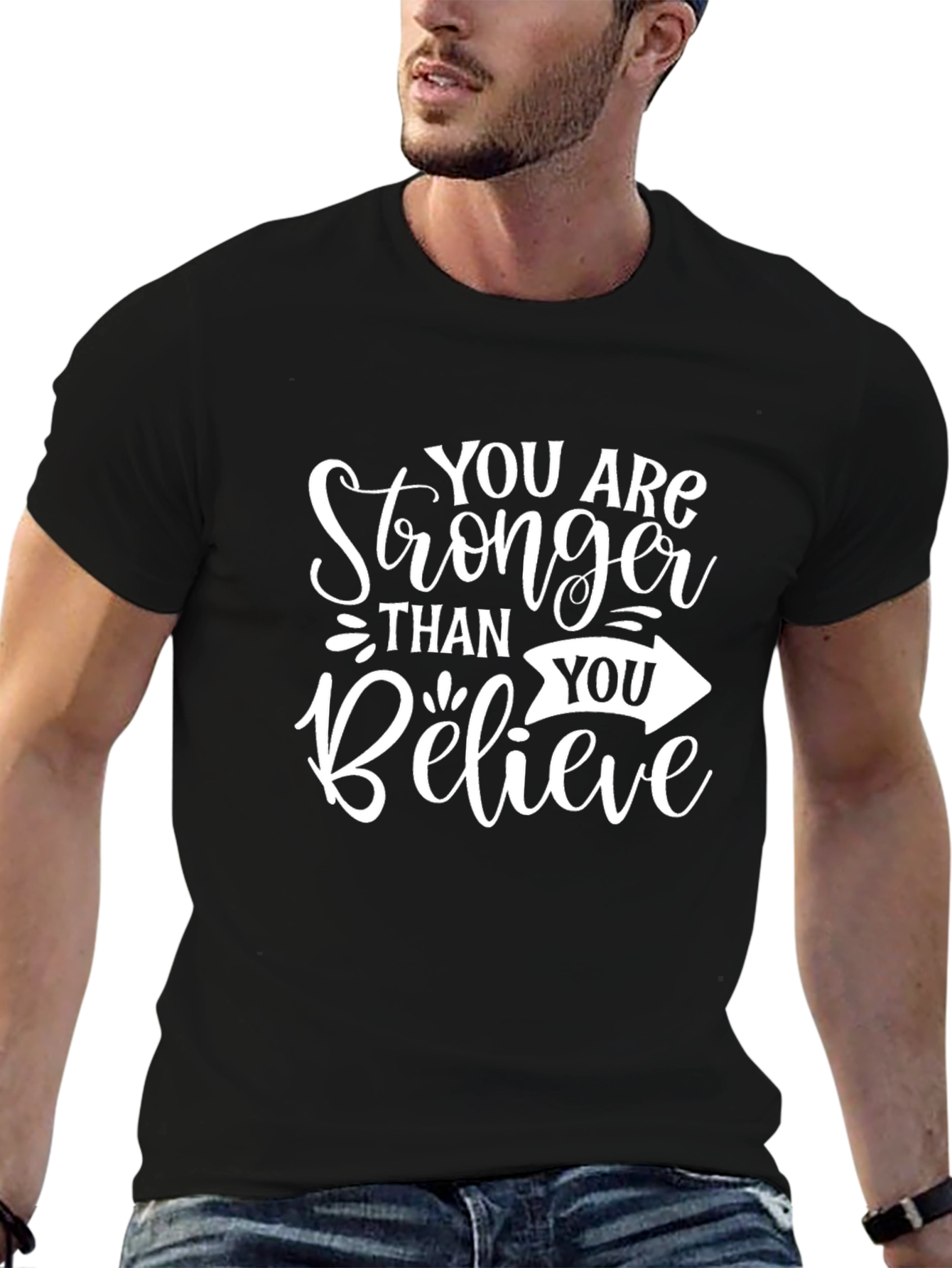 Motivational Stronger Than You Believe Black T-Shirt