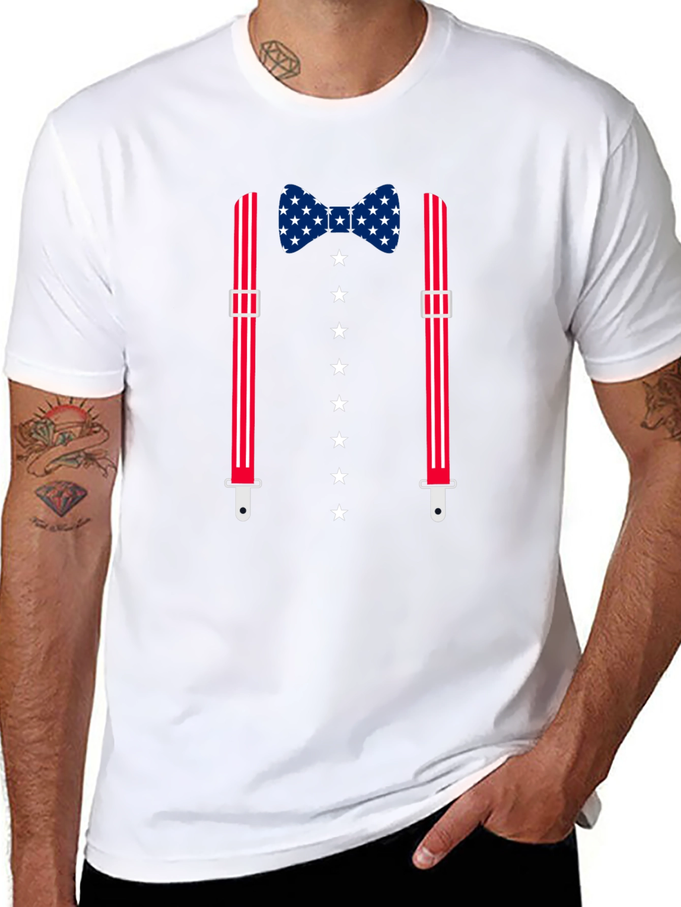 Patriotic Suspenders & Bow Tie Graphic Tee - USA Pride