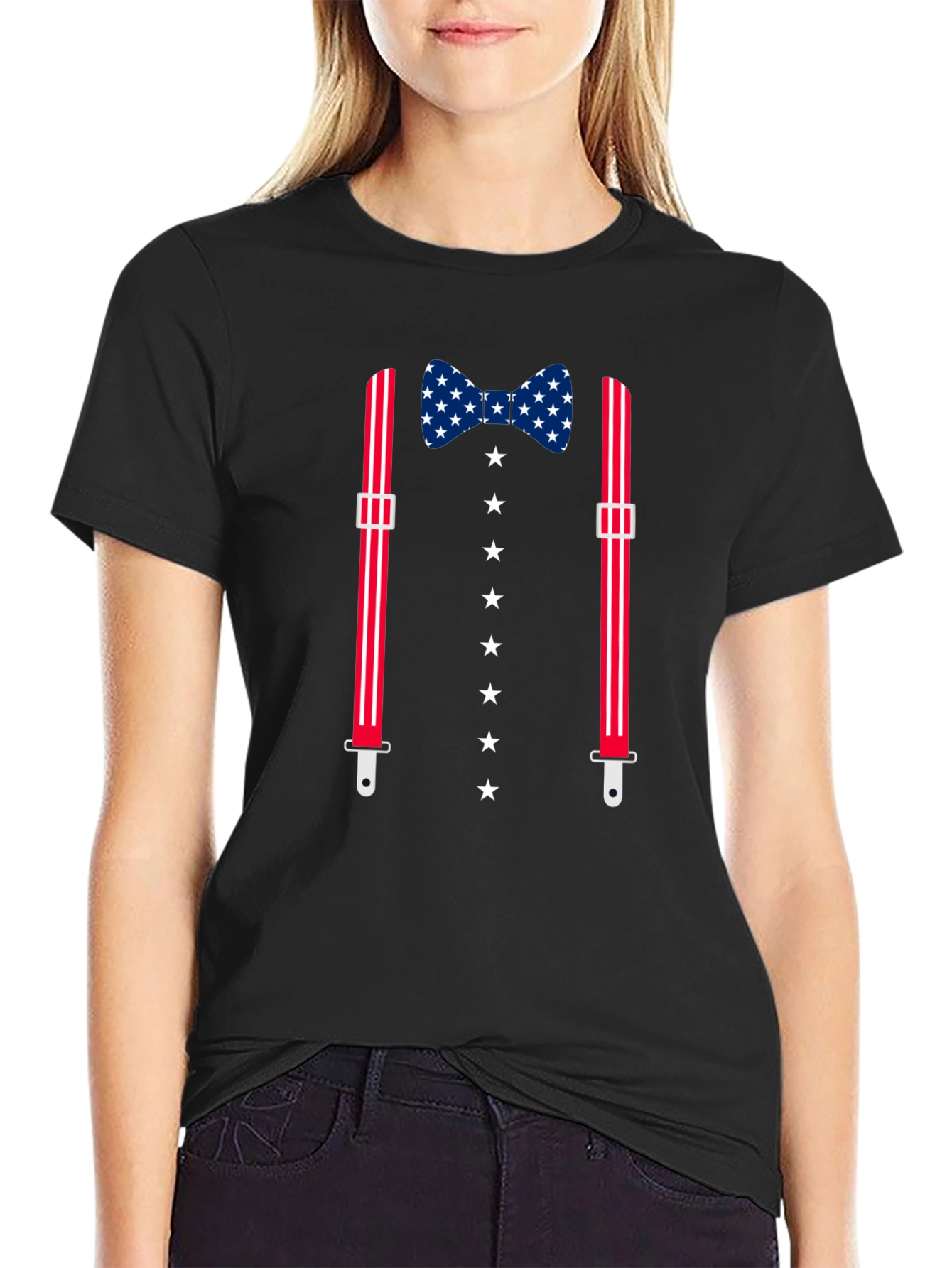 Patriotic Suspenders & Bow Tie Graphic Tee - USA Pride
