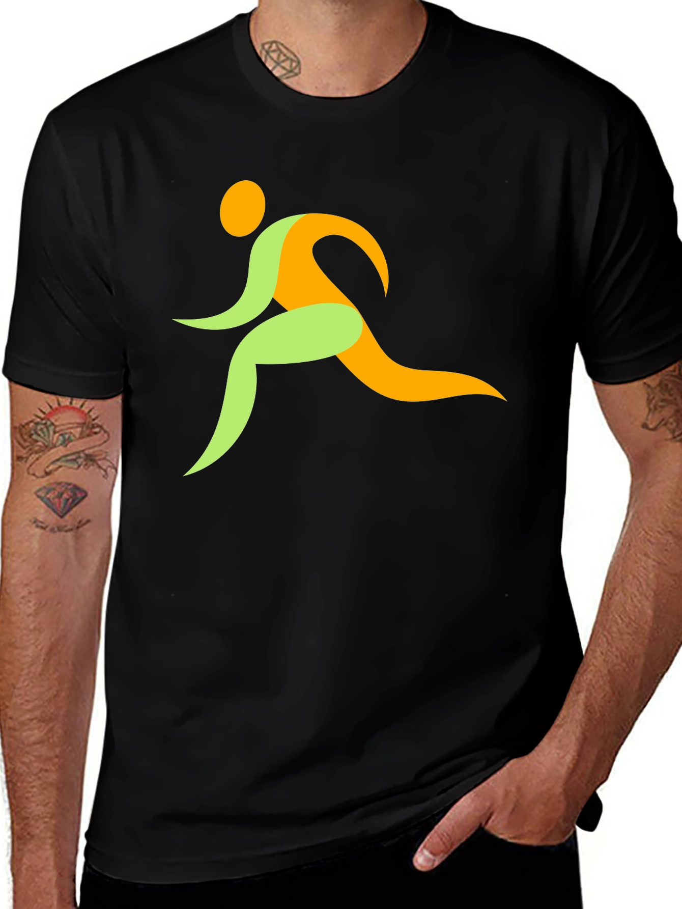 Mens Black Graphic Tee - Running Man Design