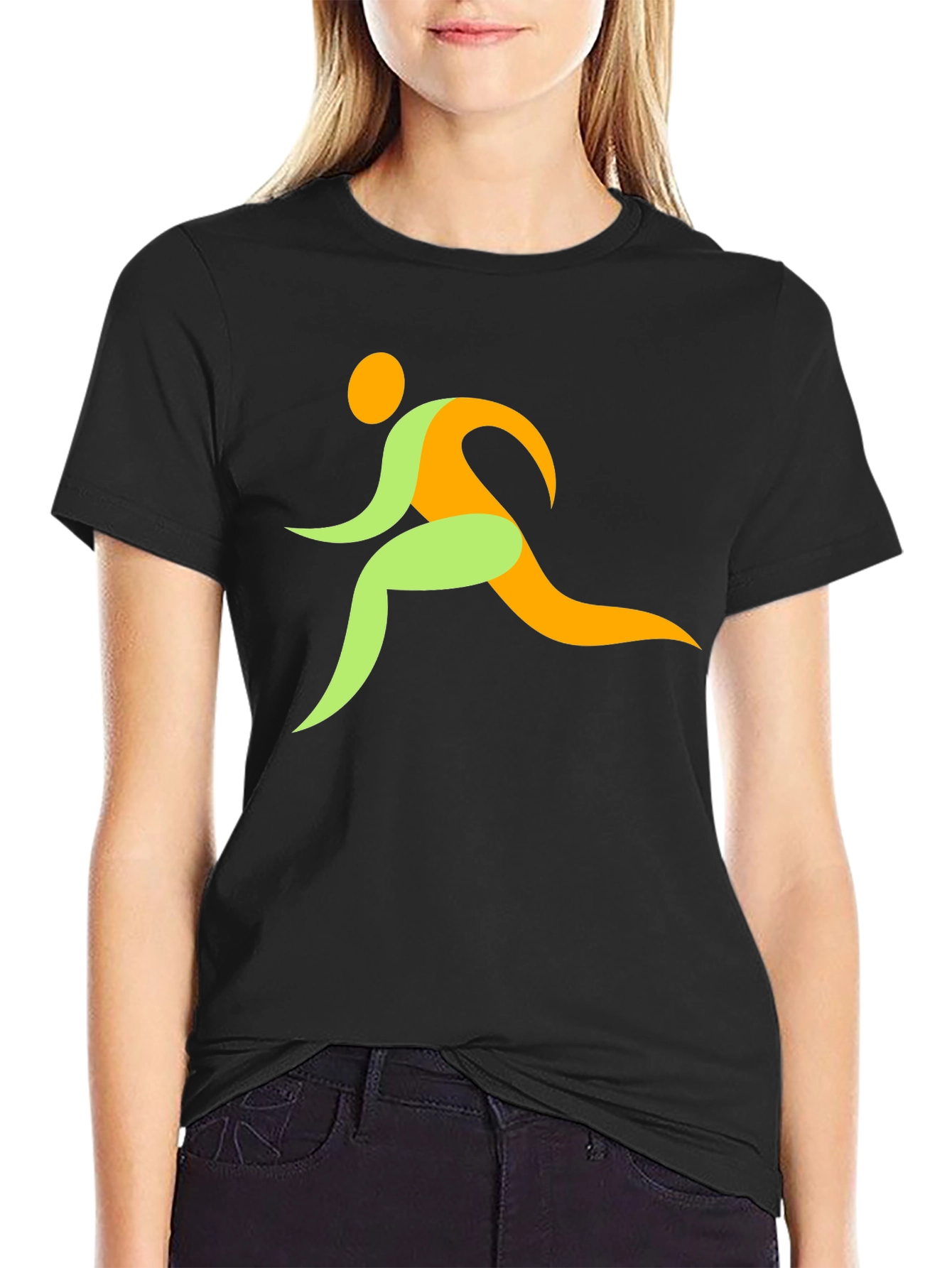 Mens Black Graphic Tee - Running Man Design
