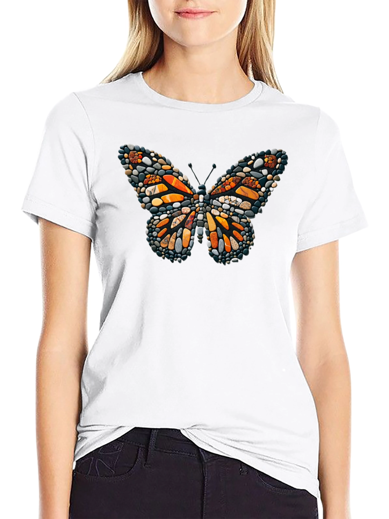 Butterfly Stone Art Black Tee