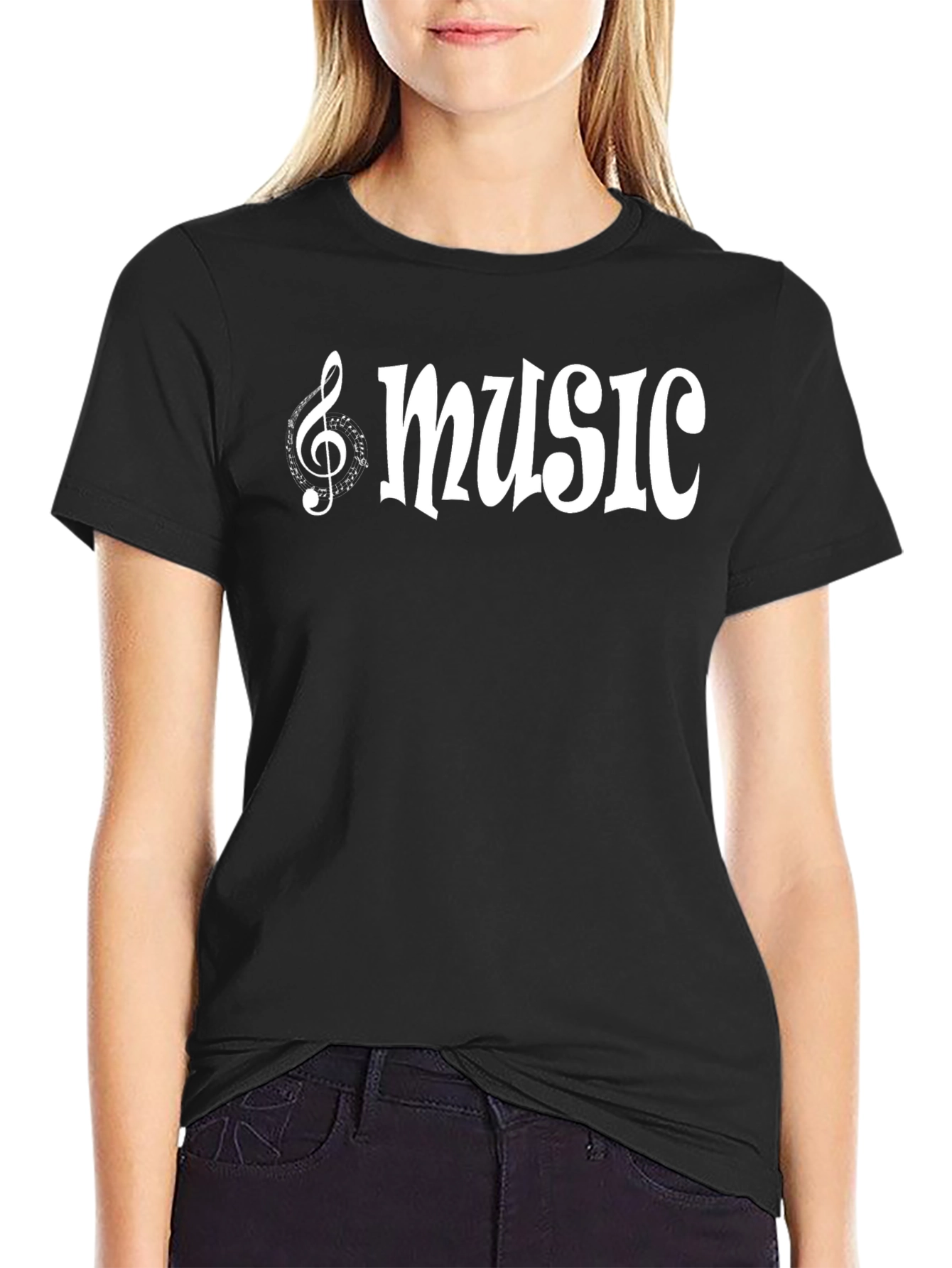 Music Graphic Tee - Black Cotton Casual T-Shirt