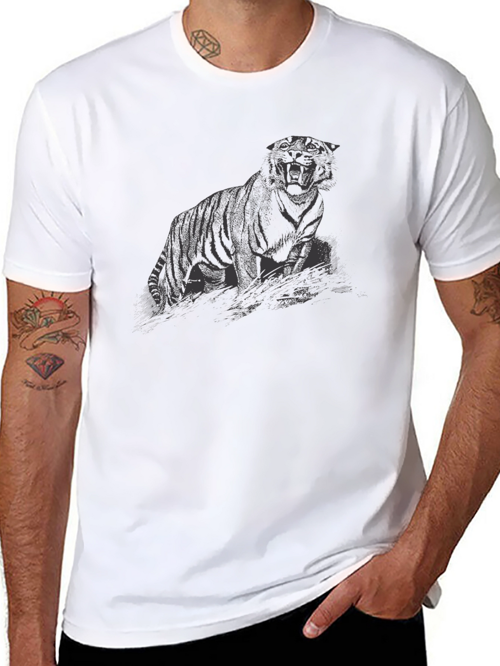 Mens Black Tiger Graphic T-Shirt