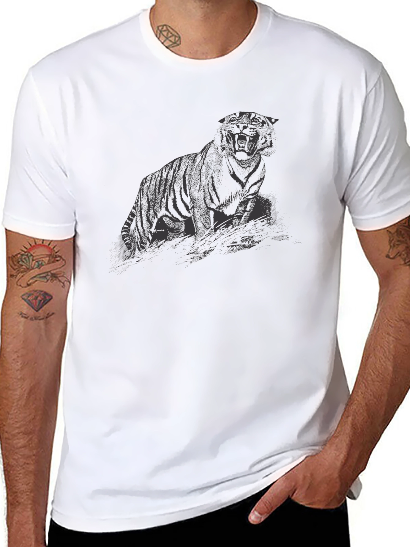 Mens Black Tiger Graphic T-Shirt