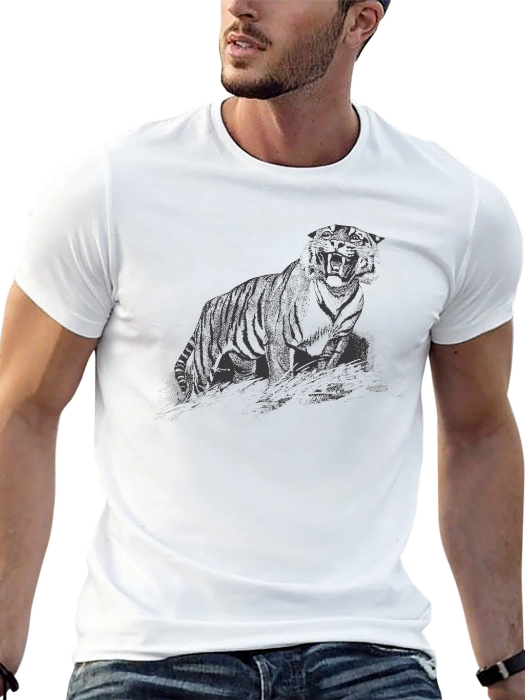 Mens Black Tiger Graphic T-Shirt