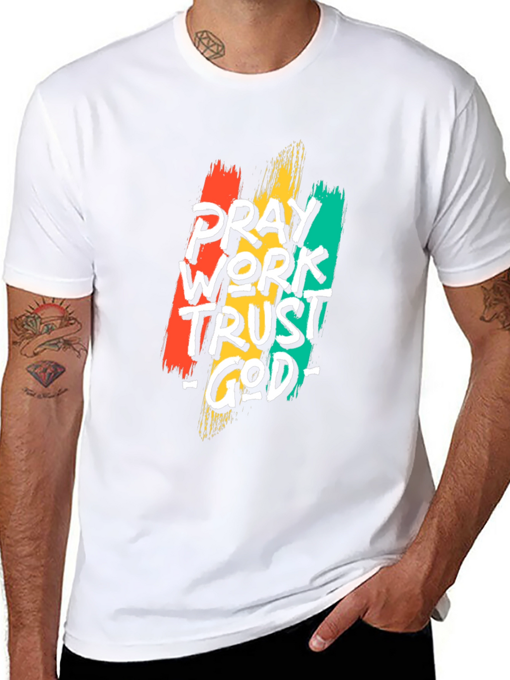 Pray Work Trust God Black T-Shirt