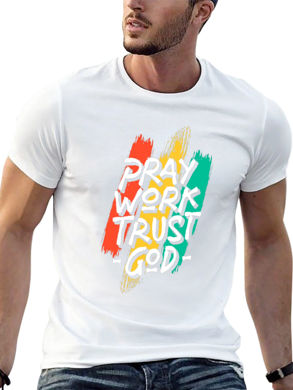 Pray Work Trust God Black T-Shirt
