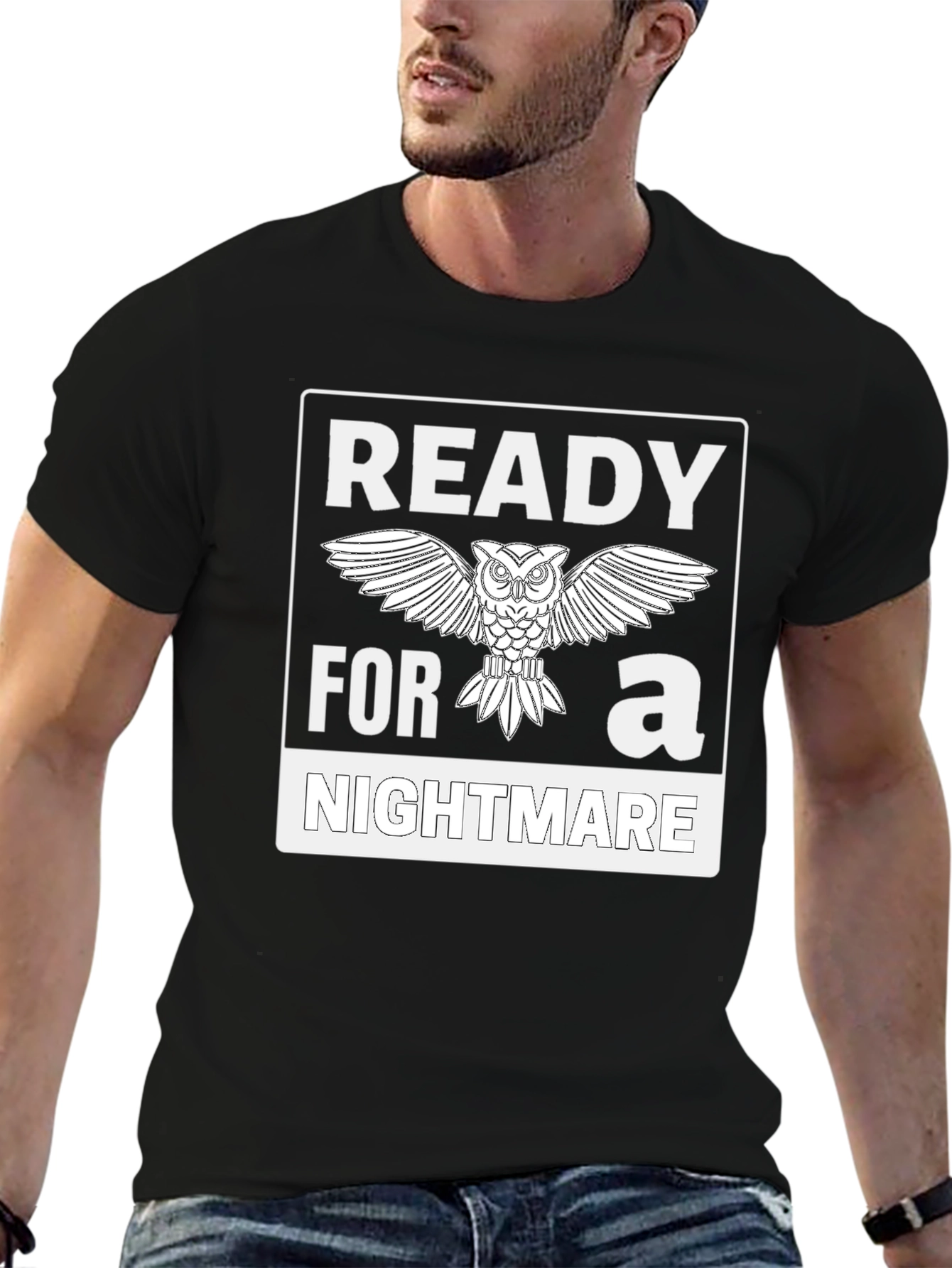 Ready for a Nightmare Owl Graphic T-Shirt - Black