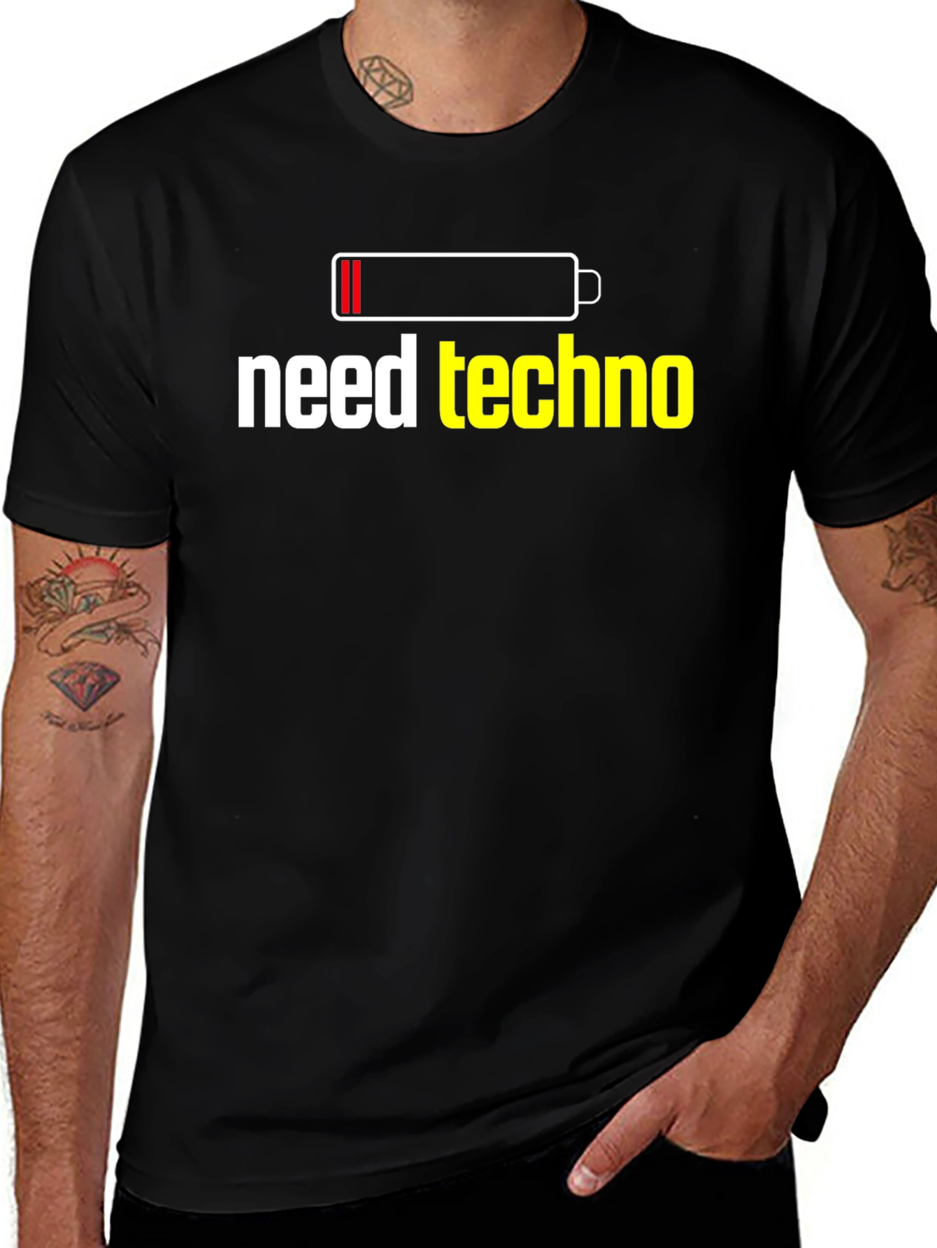 Need Techno T-Shirt - Battery Low Funny Music Tee