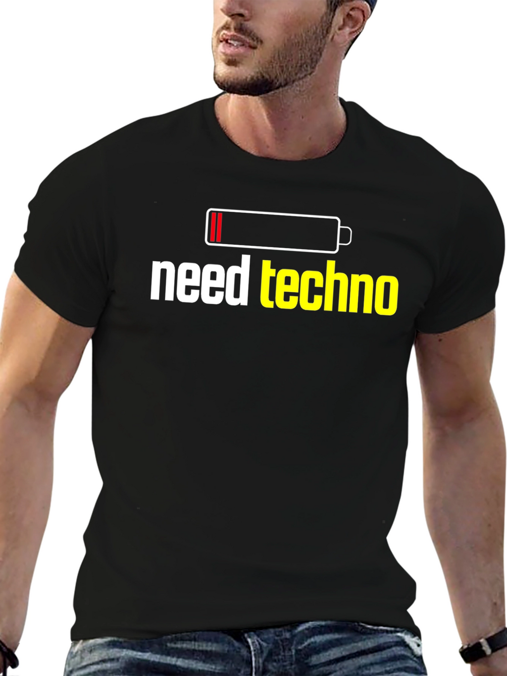 Need Techno T-Shirt - Battery Low Funny Music Tee