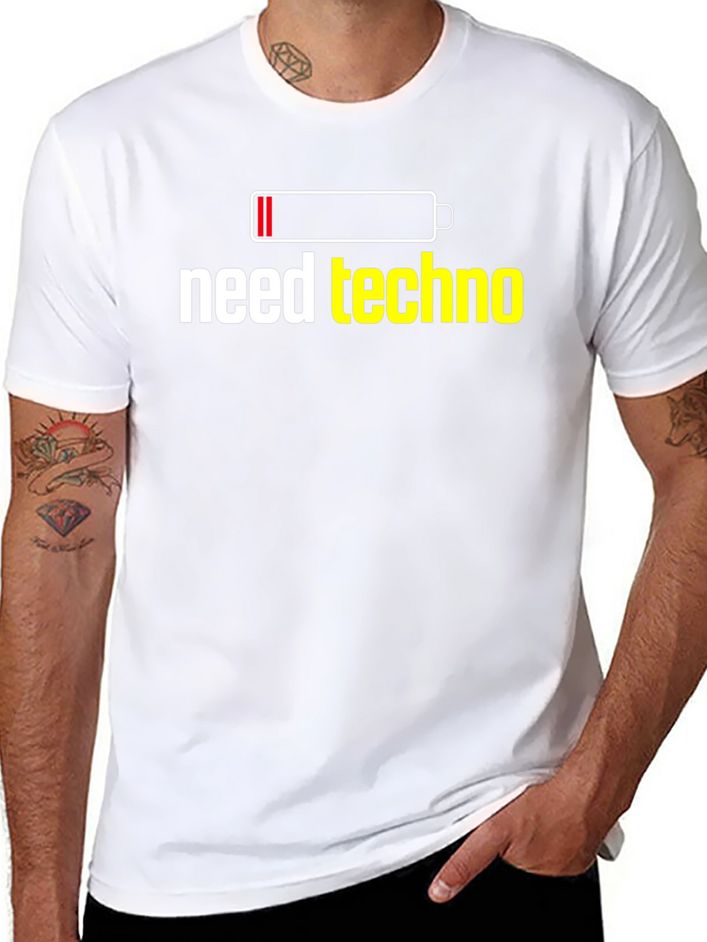 Need Techno T-Shirt - Battery Low Funny Music Tee