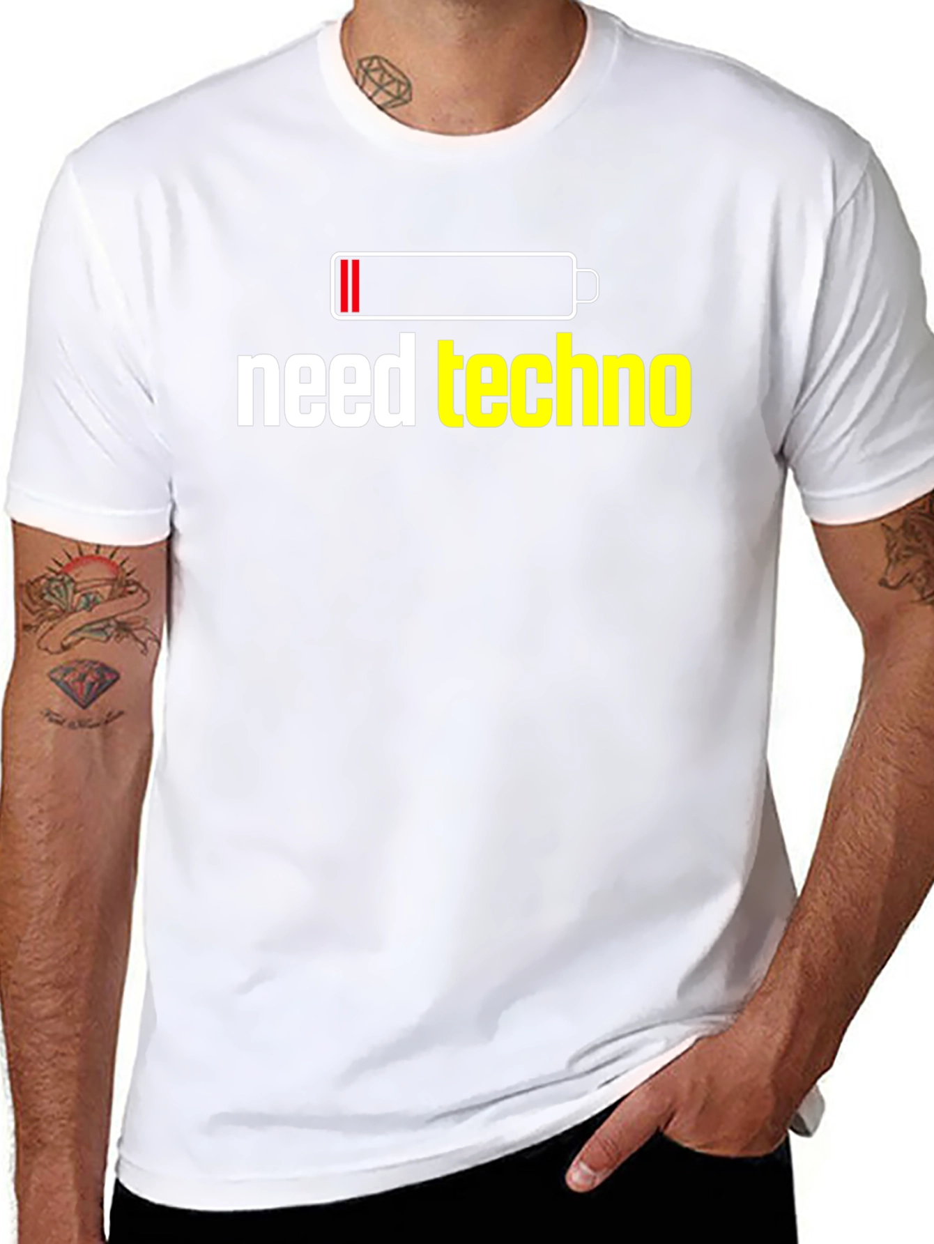 Need Techno T-Shirt - Battery Low Funny Music Tee