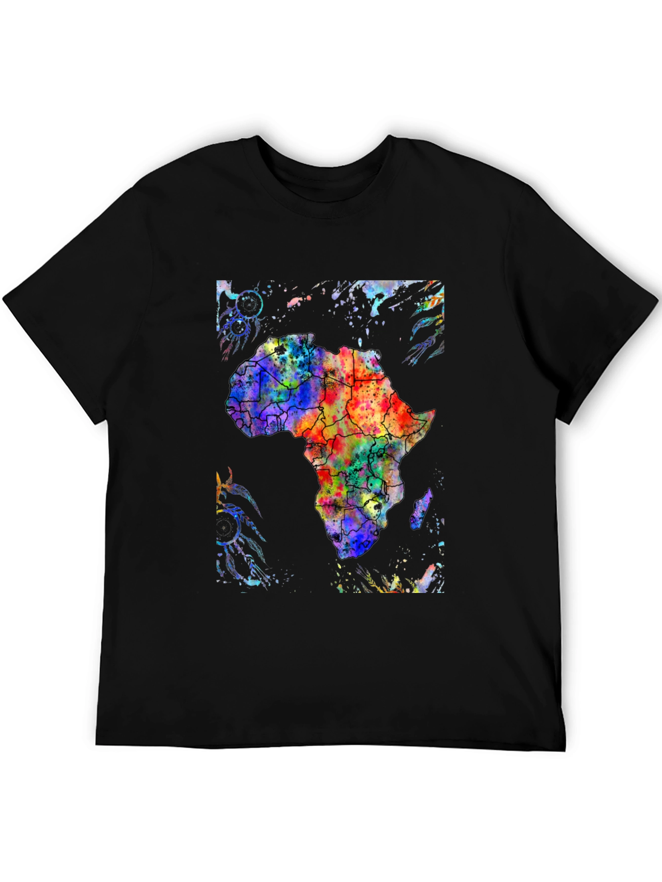 Africa Continent Watercolor Map Black T-Shirt