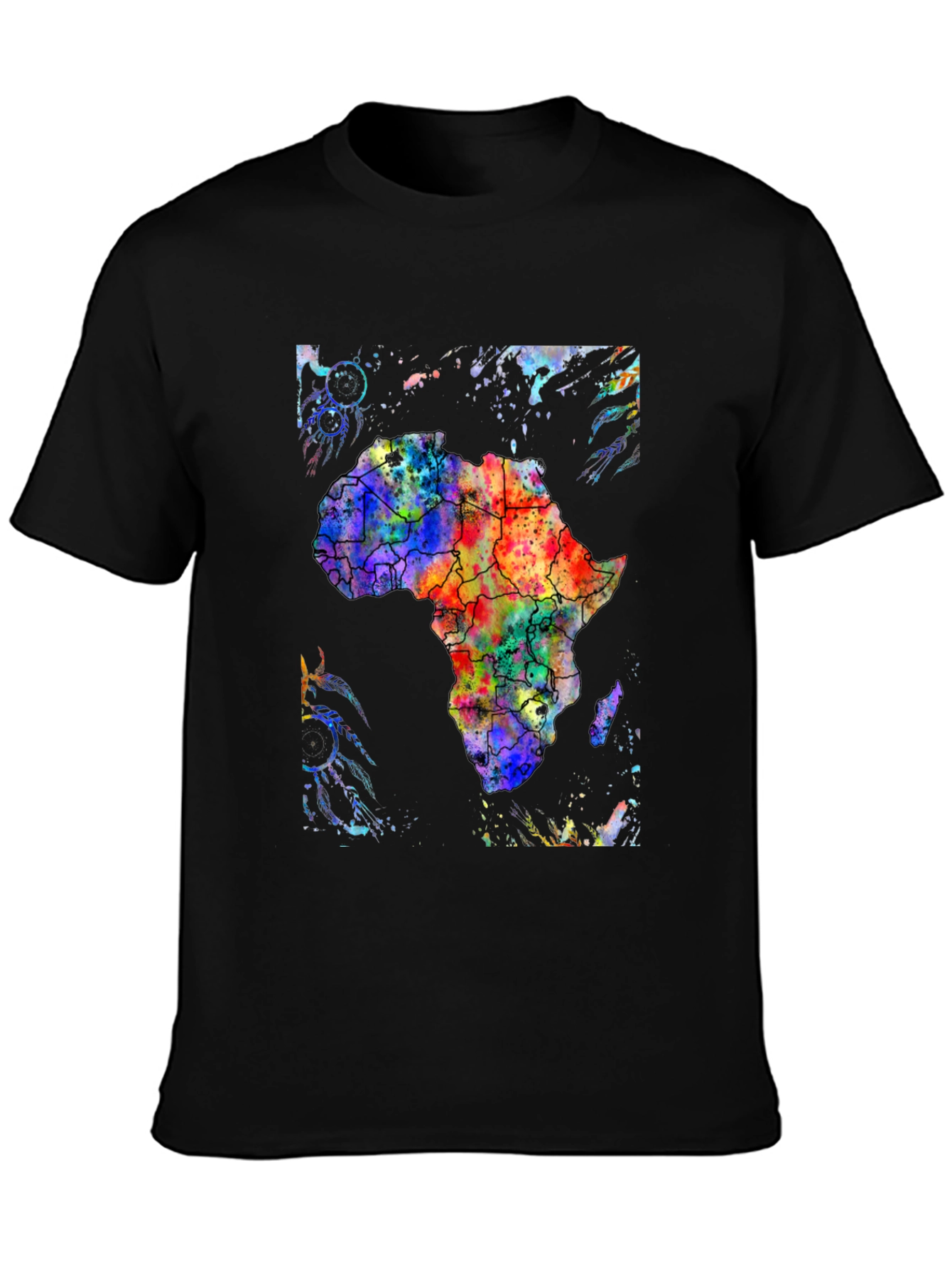 Africa Continent Watercolor Map Black T-Shirt