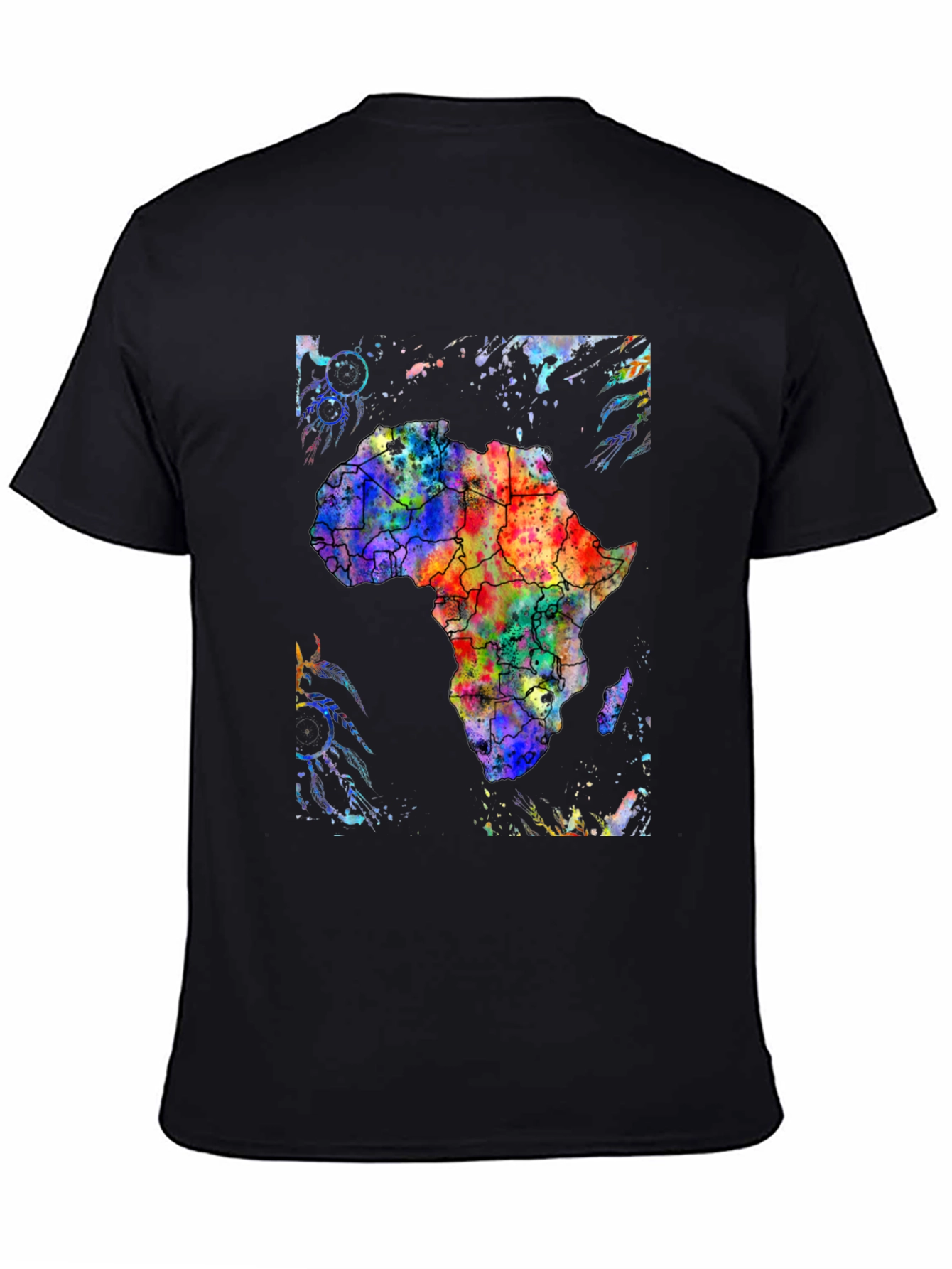 Africa Continent Watercolor Map Black T-Shirt