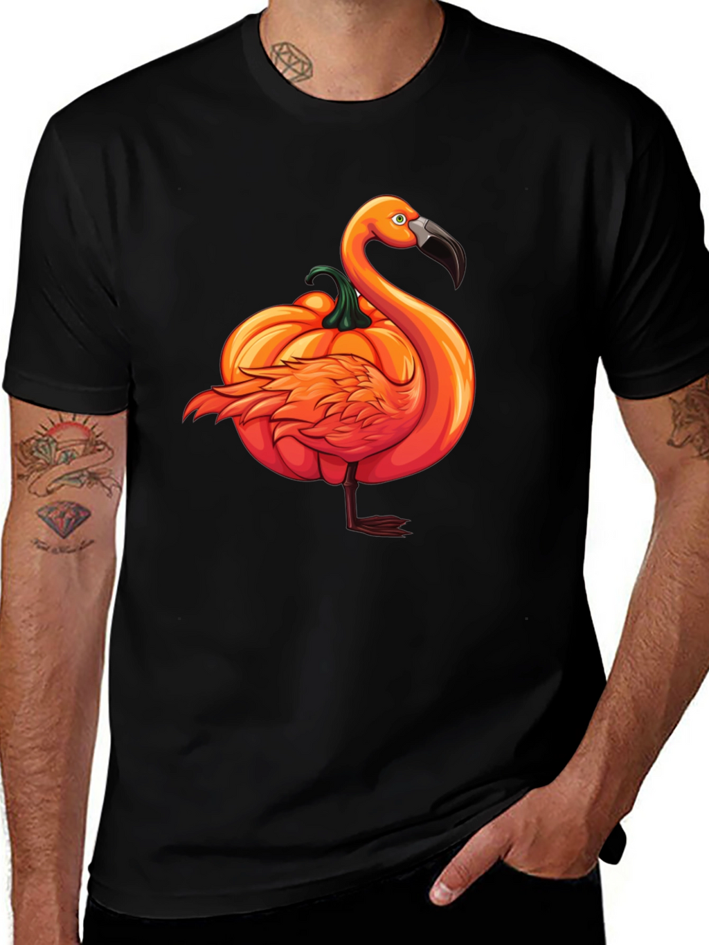 Pumpkin Flamingo T-Shirt - Halloween Novelty