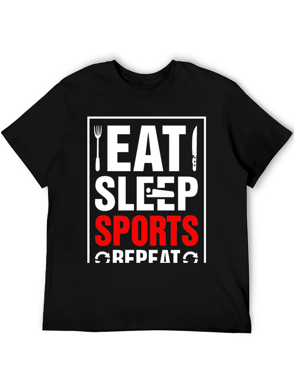 Eat Sleep Sports Repeat Black Graphic Tee