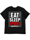 Eat Sleep Sports Repeat Black Graphic Tee