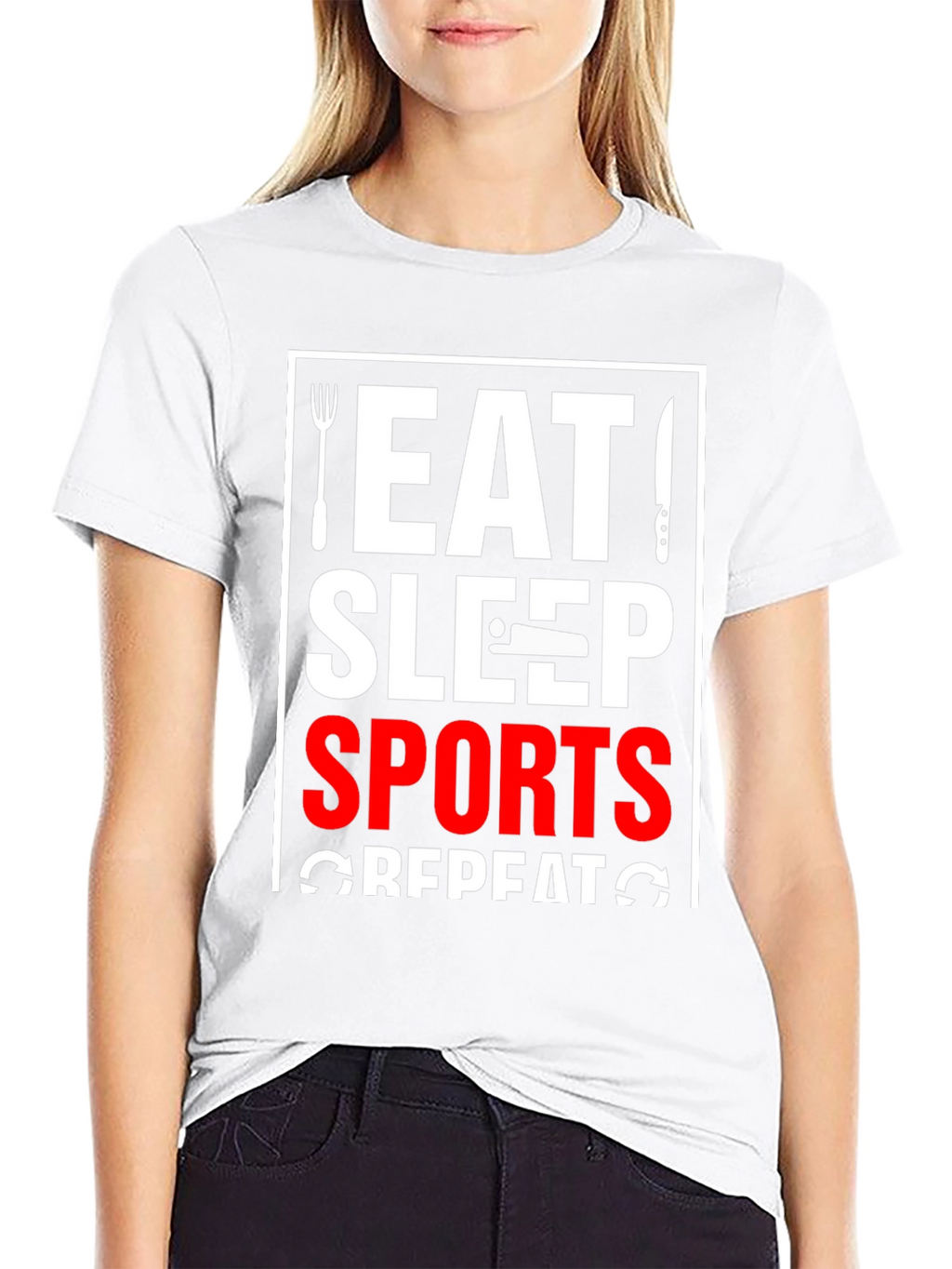 Eat Sleep Sports Repeat Black Graphic Tee
