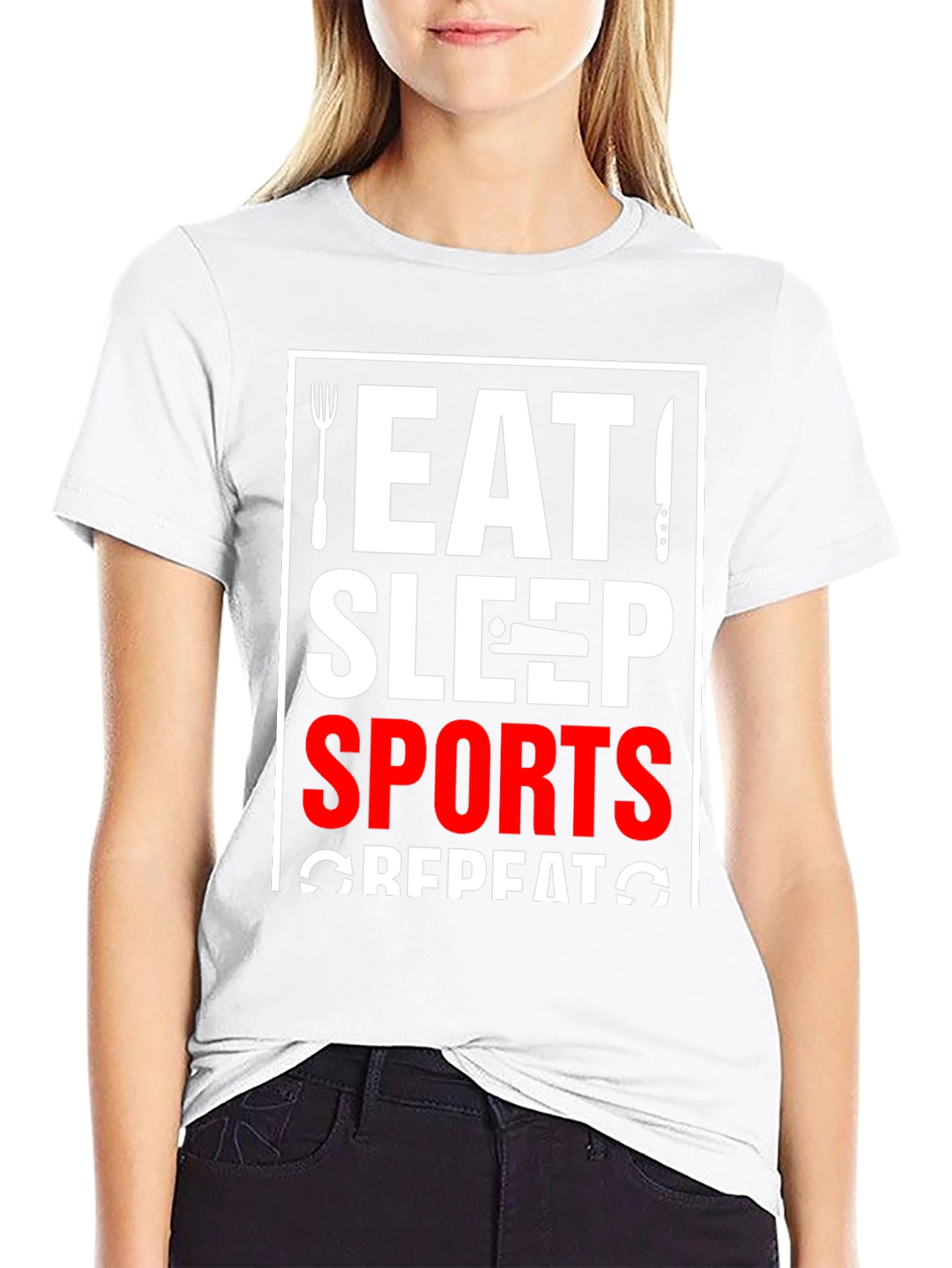 Eat Sleep Sports Repeat Black Graphic Tee