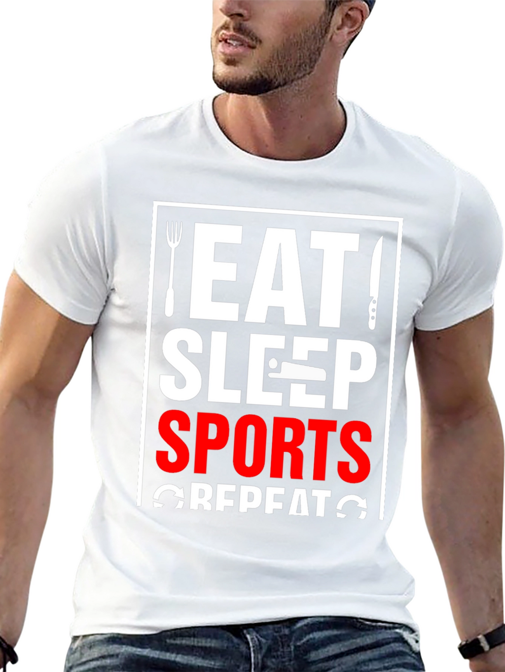 Eat Sleep Sports Repeat Black Graphic Tee