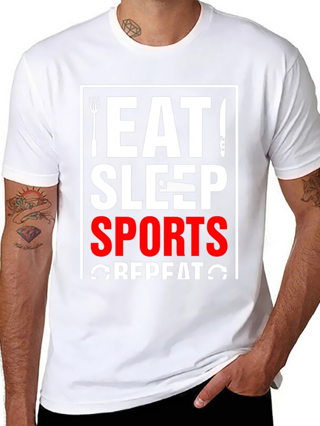 Eat Sleep Sports Repeat Black Graphic Tee