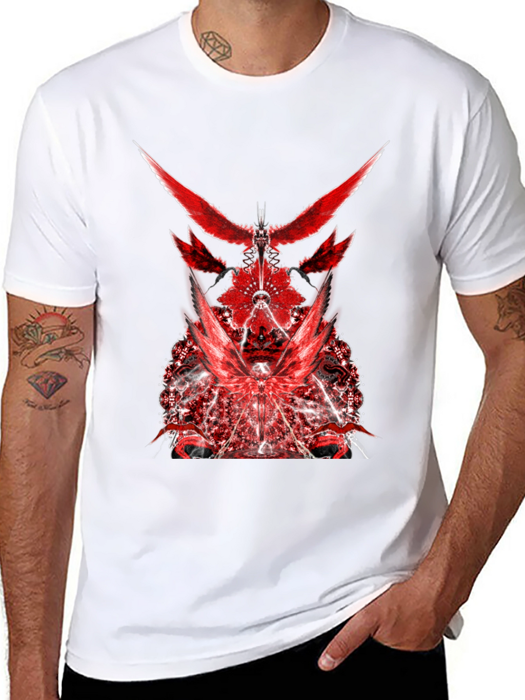 Red Graphic Print Black T-Shirt