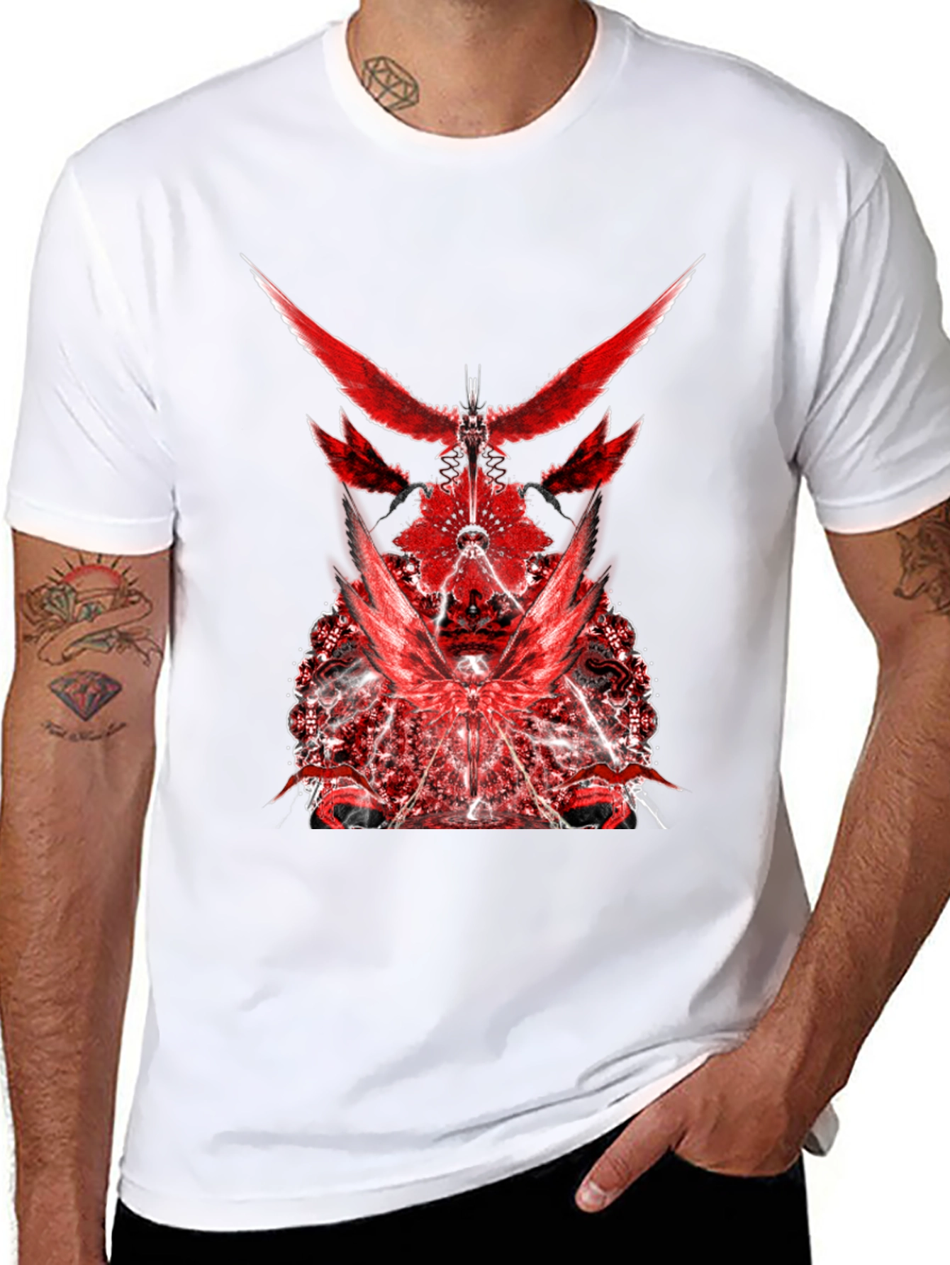 Red Graphic Print Black T-Shirt
