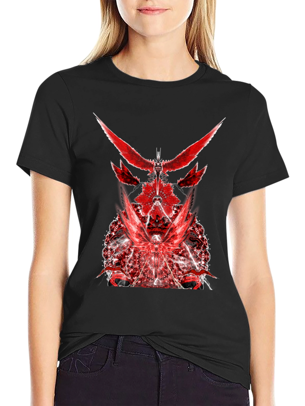 Red Graphic Print Black T-Shirt